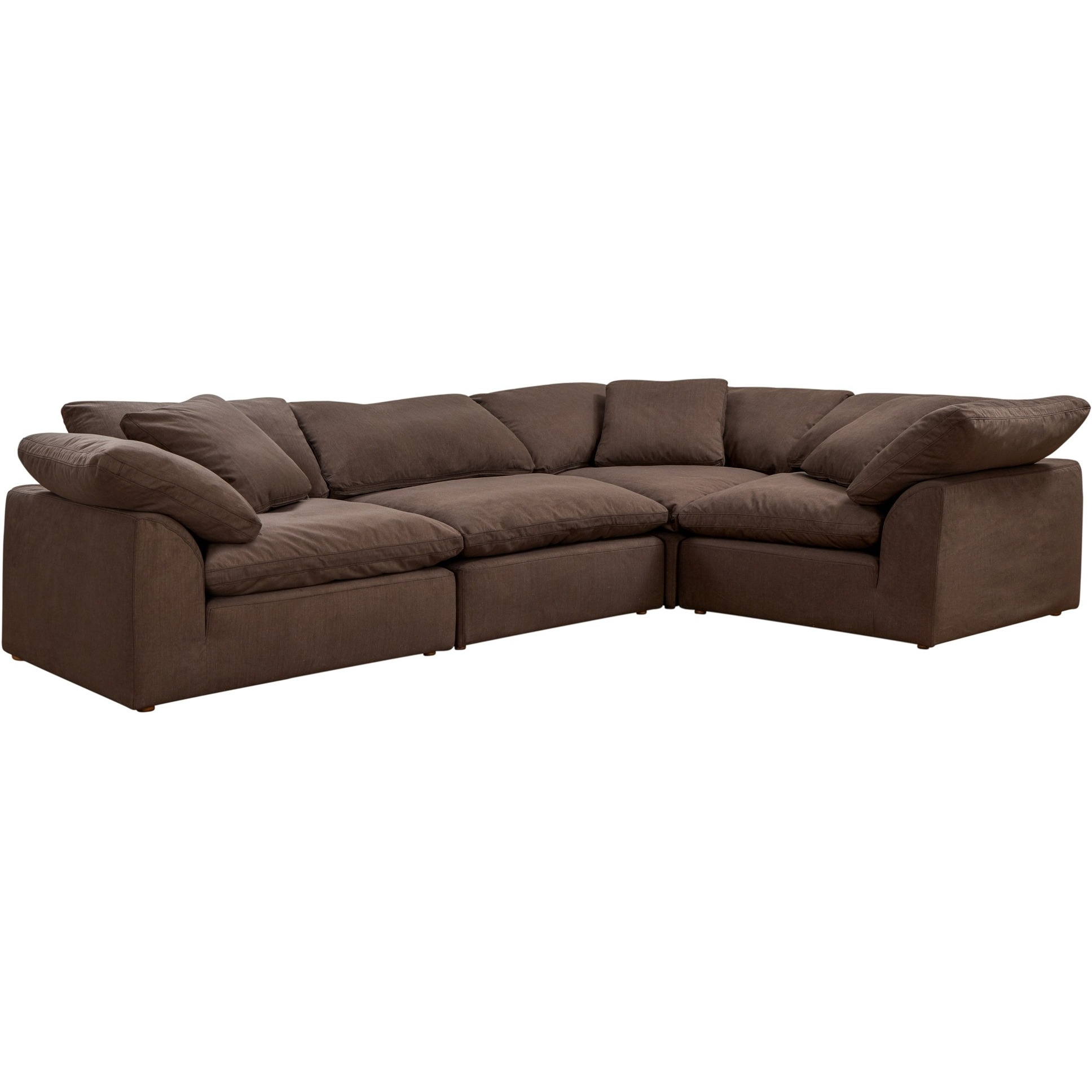 Sunset Trading Contemporary Puff Collection 4PC Slipcovered L-Shaped Sectional Sofa, Performance Fabric Washable Water-Resistant Stain-Proof, 132" Deep-Seating Down-Filled Modular Couch, Brown