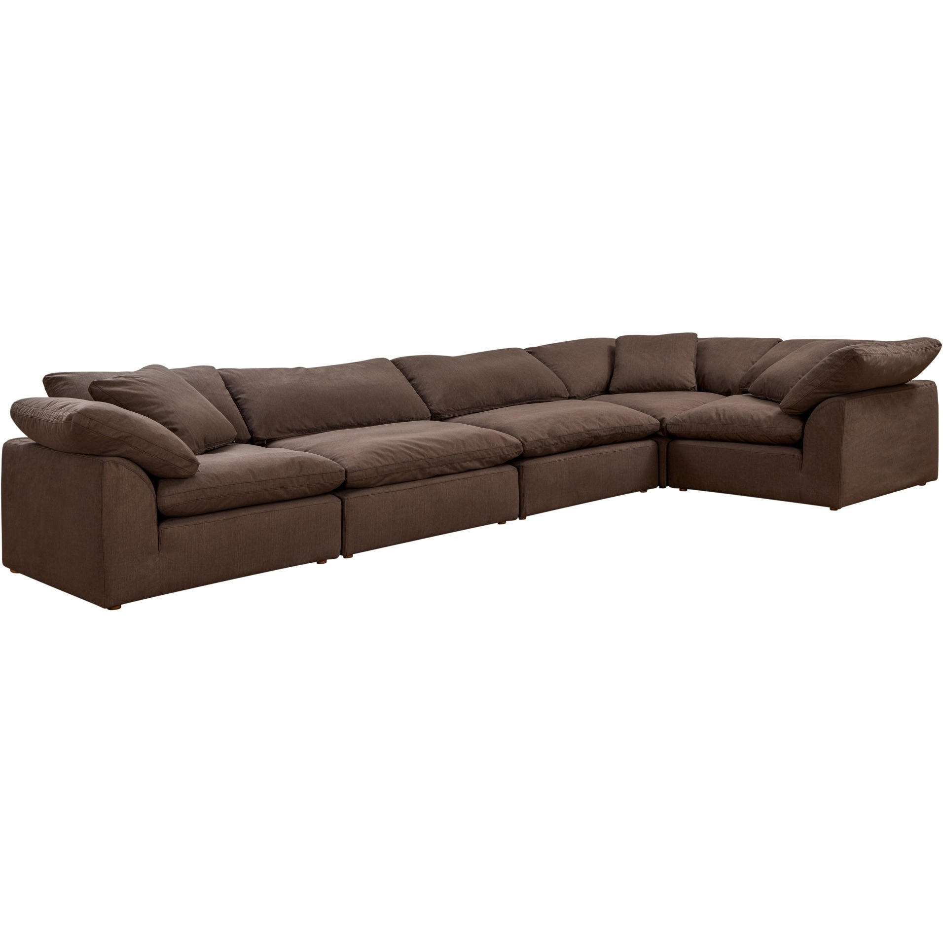 Sunset Trading Contemporary Puff Collection 5PC Slipcovered Modular L-Shaped Sectional Sofa, Performance Fabric Washable Water-Resistant Stain-Proof, 176" Deep-Seating Down-Filled Couch, Brown