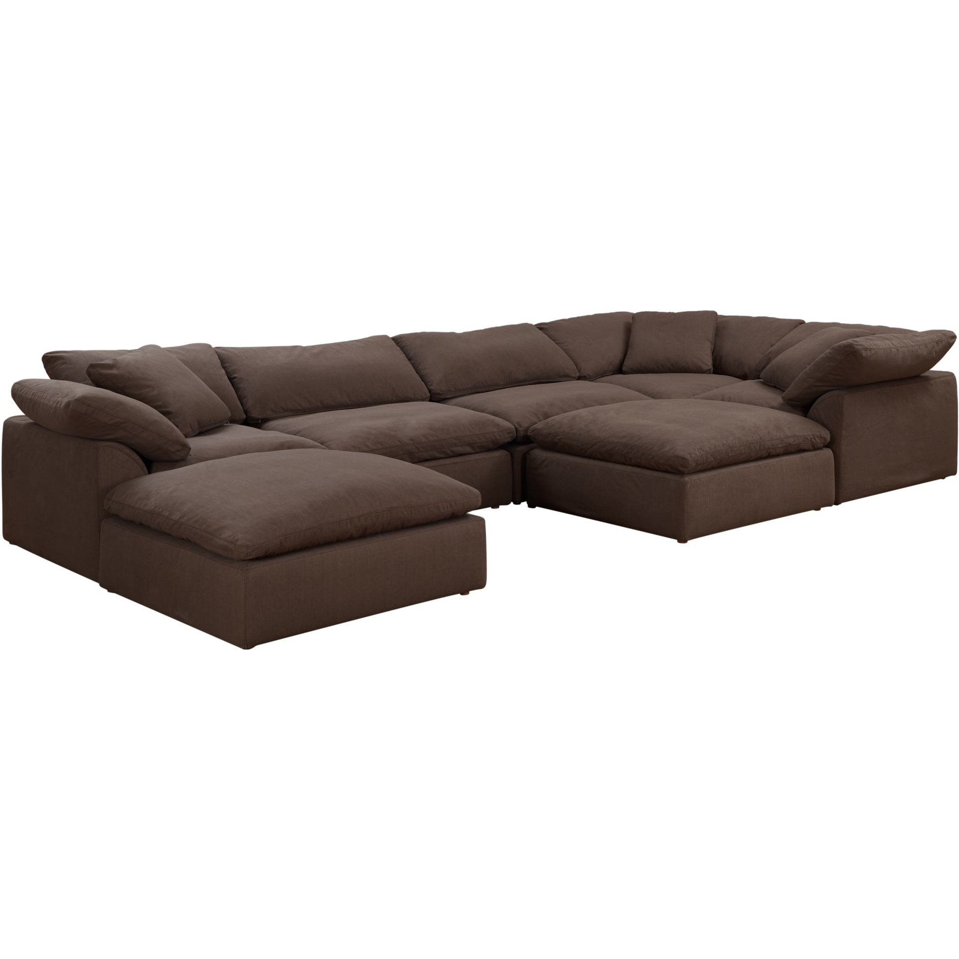 Sunset Trading Contemporary Puff Collection 7PC Slipcovered Modular U-Shaped Pit Sectional Sofa, Performance Fabric Washable Water-Resistant Stain-Proof, 176" Deep-Seating Down-Filled Lounge Couch, Brown