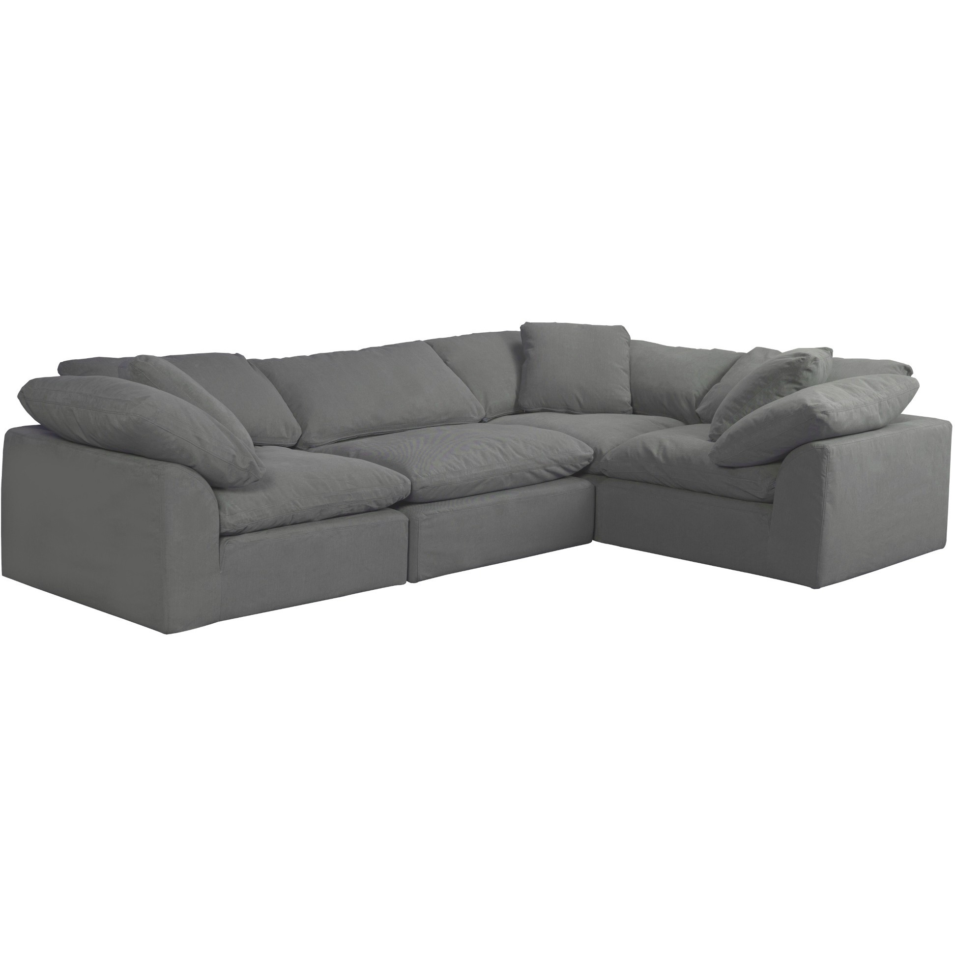 Sunset Trading Contemporary Puff Collection 4PC Slipcovered L-Shaped Sectional Sofa, Performance Fabric Washable Water-Resistant Stain-Proof, 132" Deep-Seating Down-Filled Modular Couch, Gray