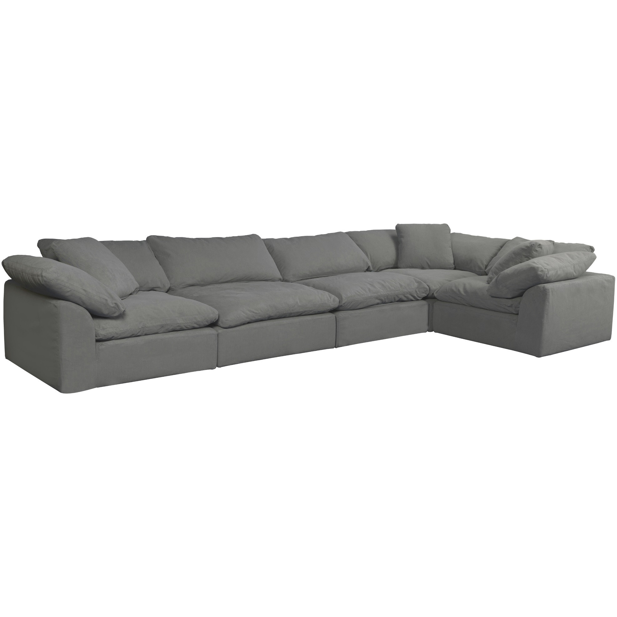 Sunset Trading Contemporary Puff Collection 5PC Slipcovered Modular L-Shaped Sectional Sofa, Performance Fabric Washable Water-Resistant Stain-Proof, 176" Deep-Seating Down-Filled Couch, Gray