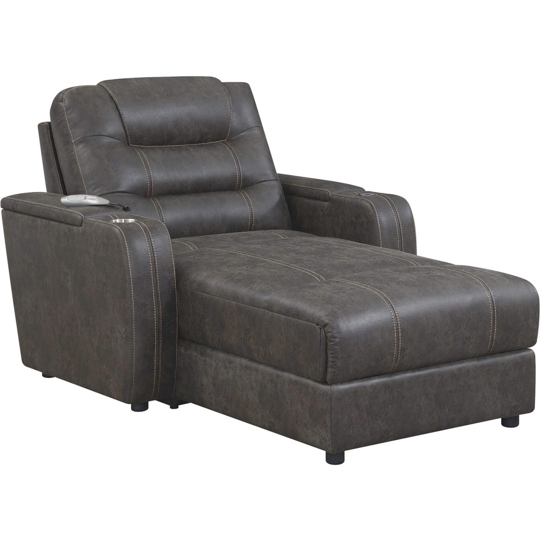 Sunset Trading Power Reclining Chaise Lounge Chair with Arms | Phone Charger | Cupholder | Storage | Gray