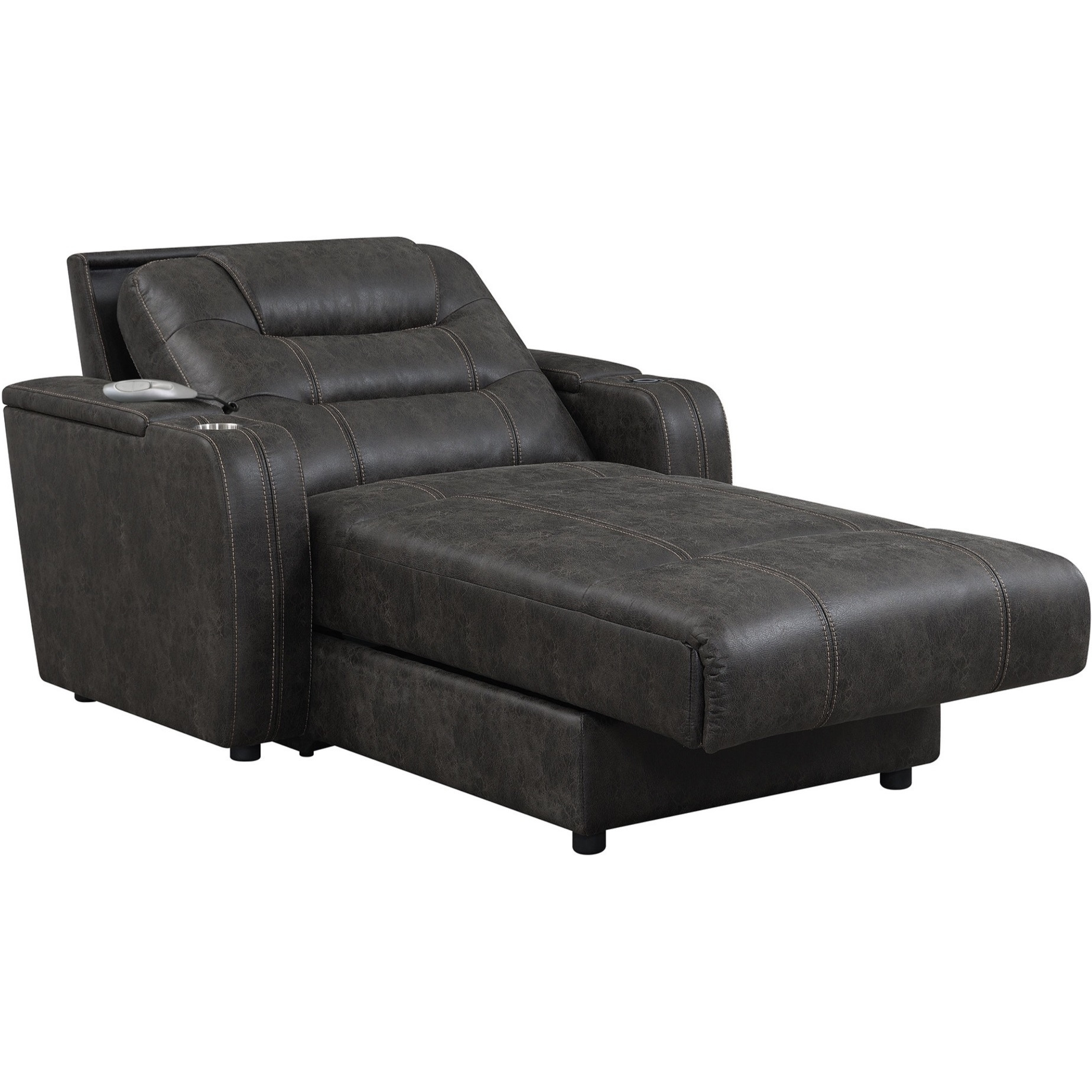 Sunset Trading Power Reclining Chaise Lounge Chair with Arms | Phone Charger | Cupholder | Storage | Gray