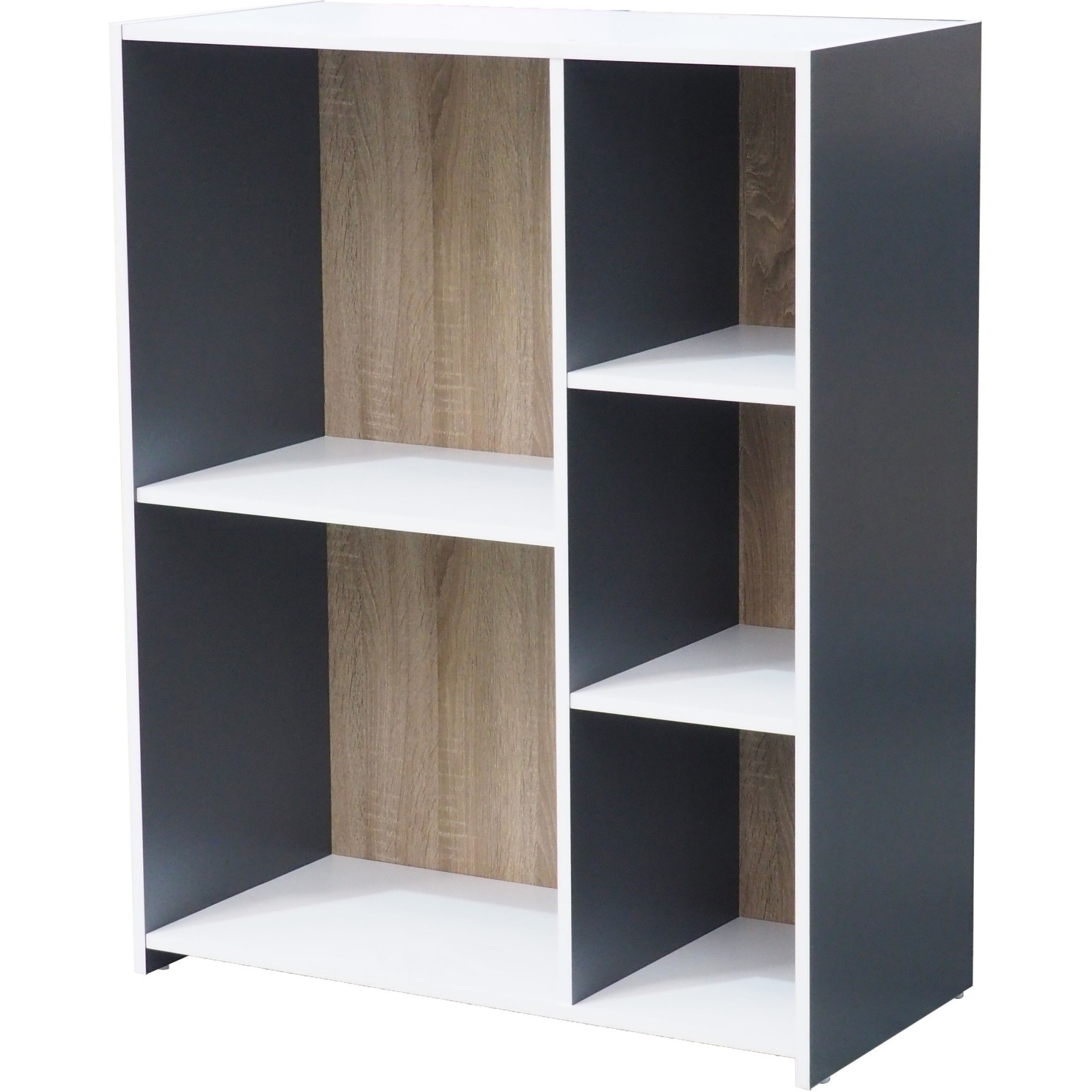 Sorkin Five Open Cube Wooden Bookcase Organizer, Gray, White & Oak