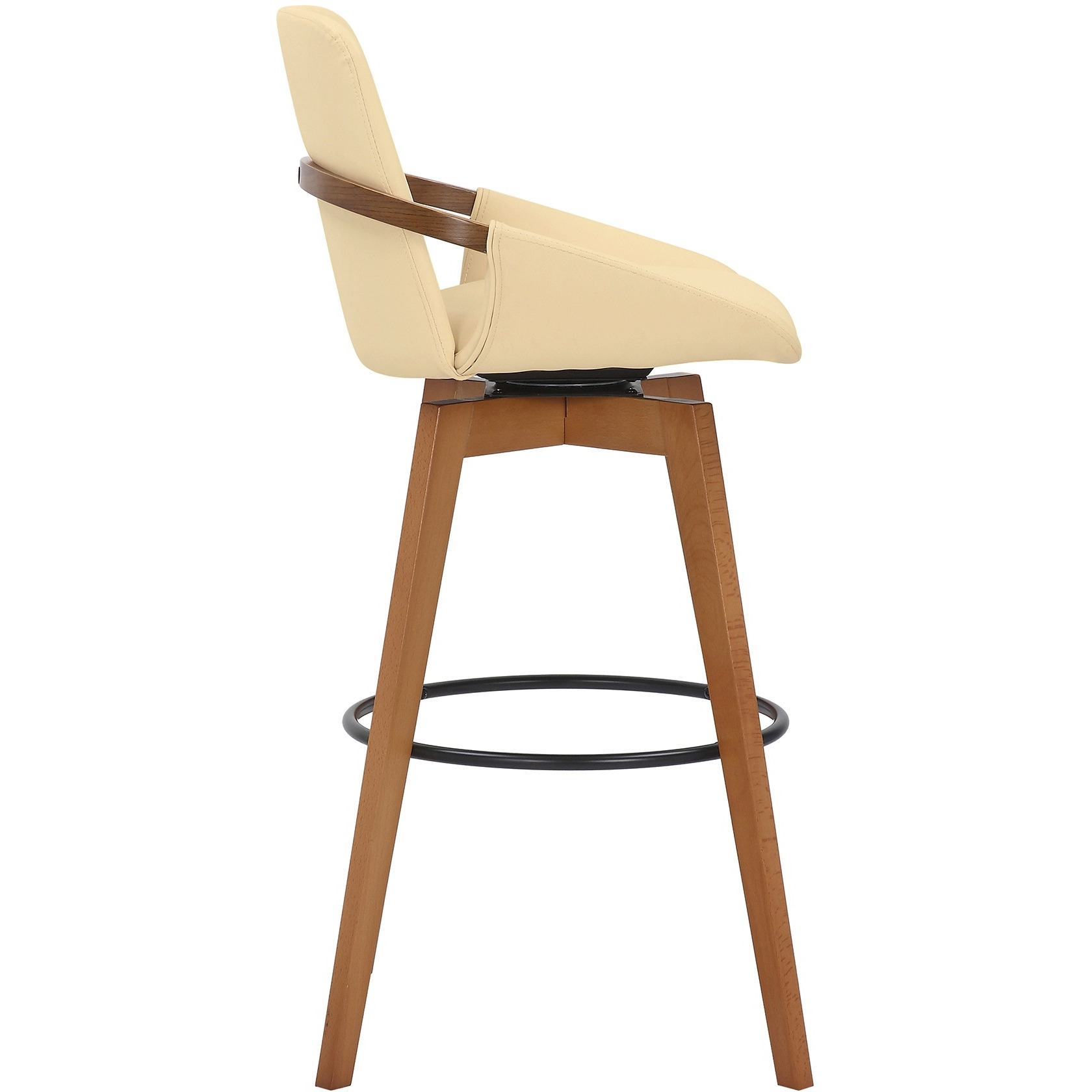 Baylor Swivel Wood Bar or Counter Stool in Faux Leather
