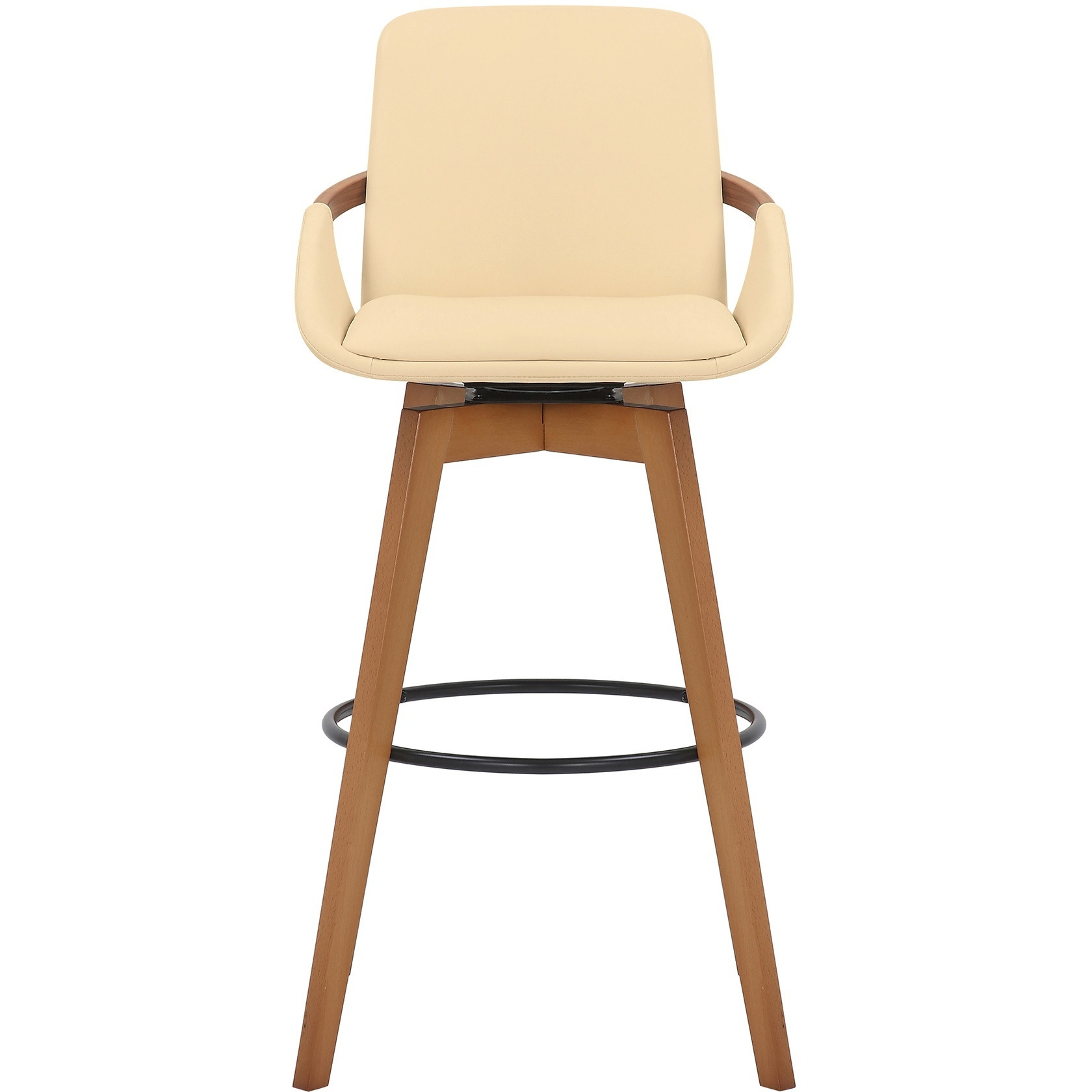 Baylor Swivel Wood Bar or Counter Stool in Faux Leather