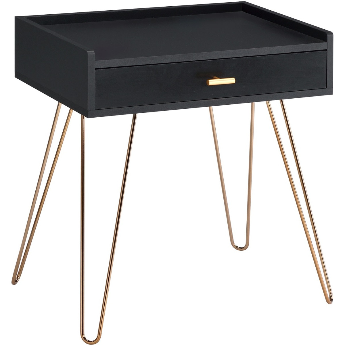 23.5" In Black Allen Mid-Century Accent Table W/ Copper Hairpin Legs