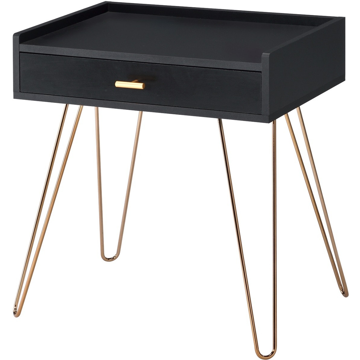 23.5" In Black Allen Mid-Century Accent Table W/ Copper Hairpin Legs