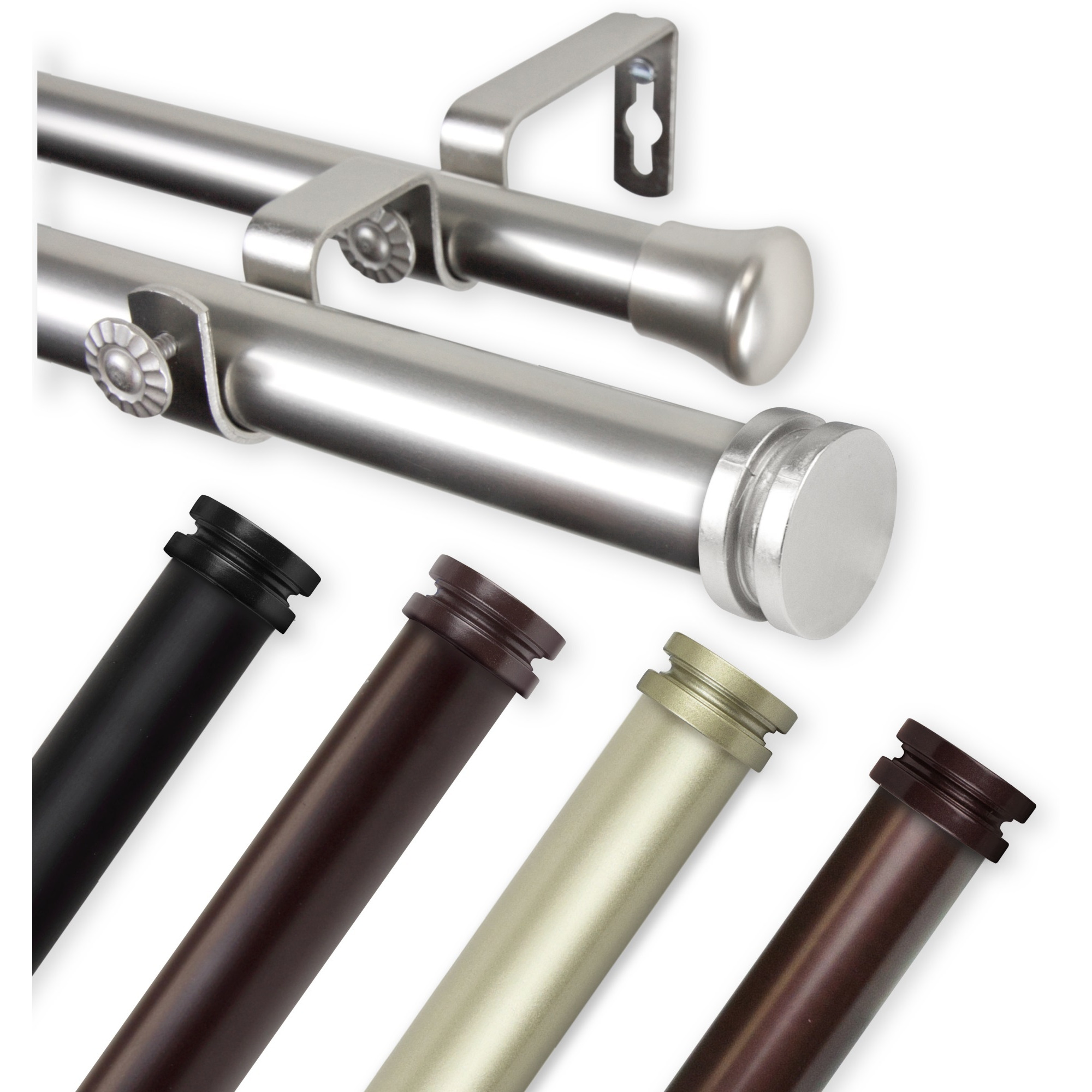 1 inch Knop Double Curtain Rod 66-120" - Satin Nickel