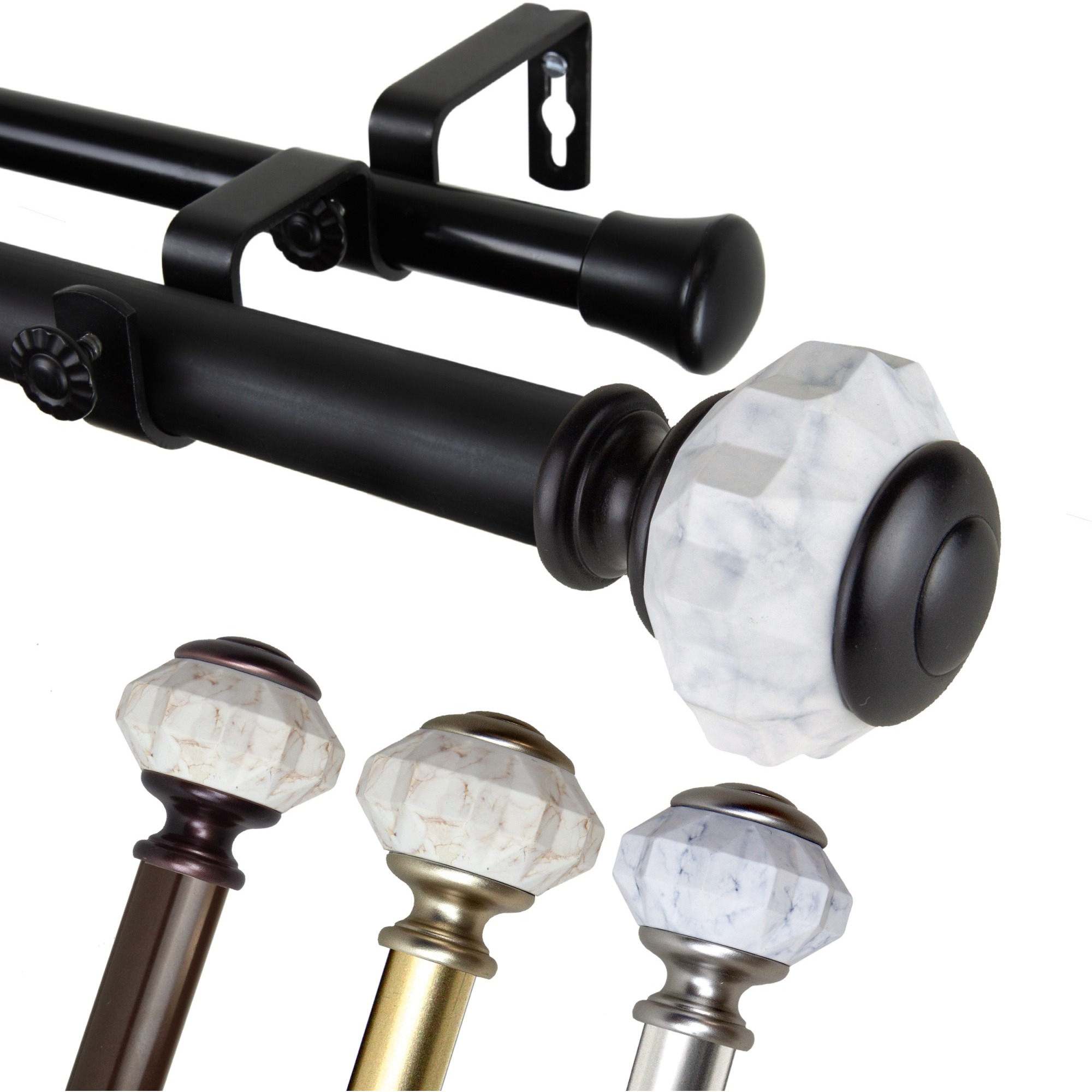 1 inch Aria Double Curtain Rod 160-240" - Black