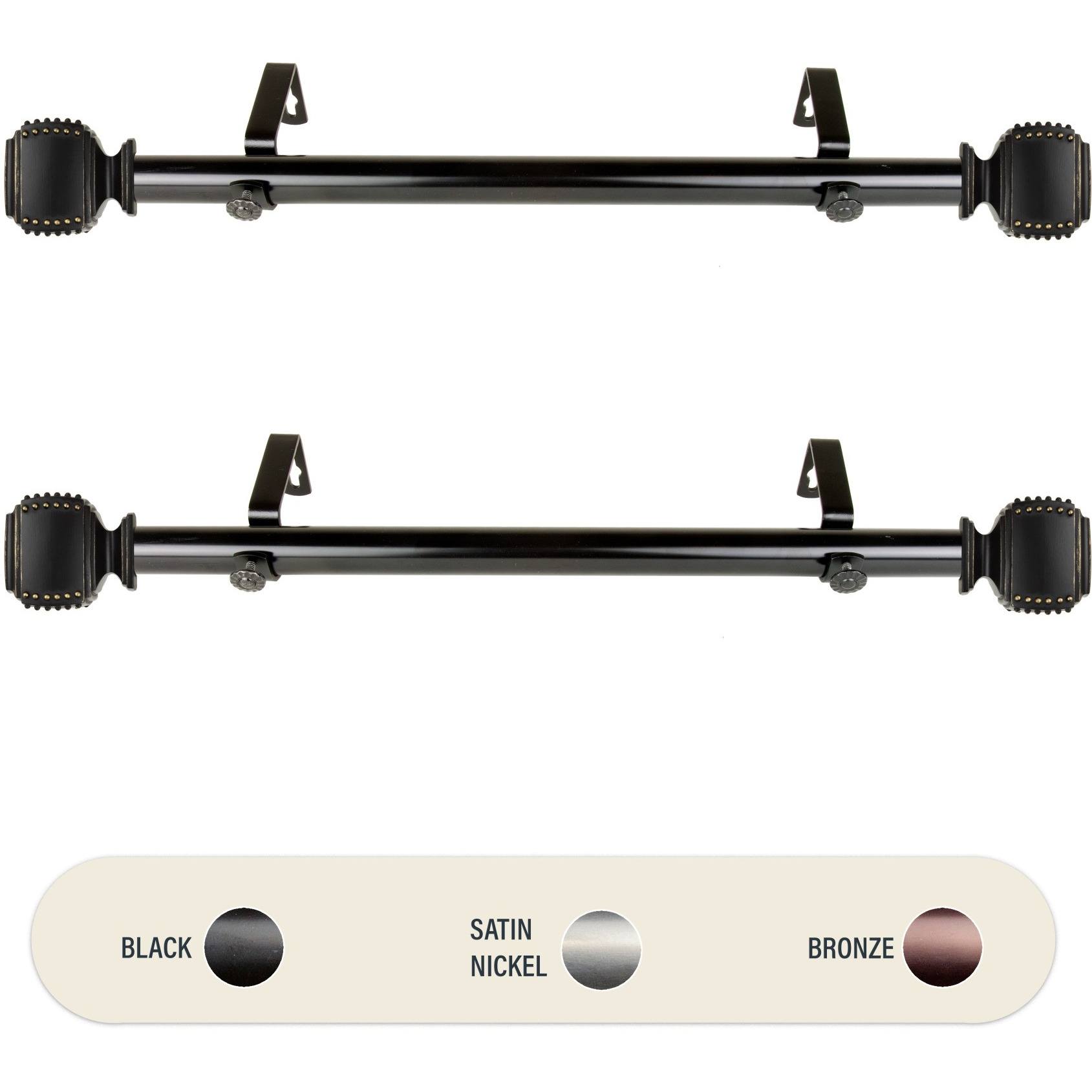 1 inch Odin Side Curtain Rod 12-20" (Set of 2) - Black