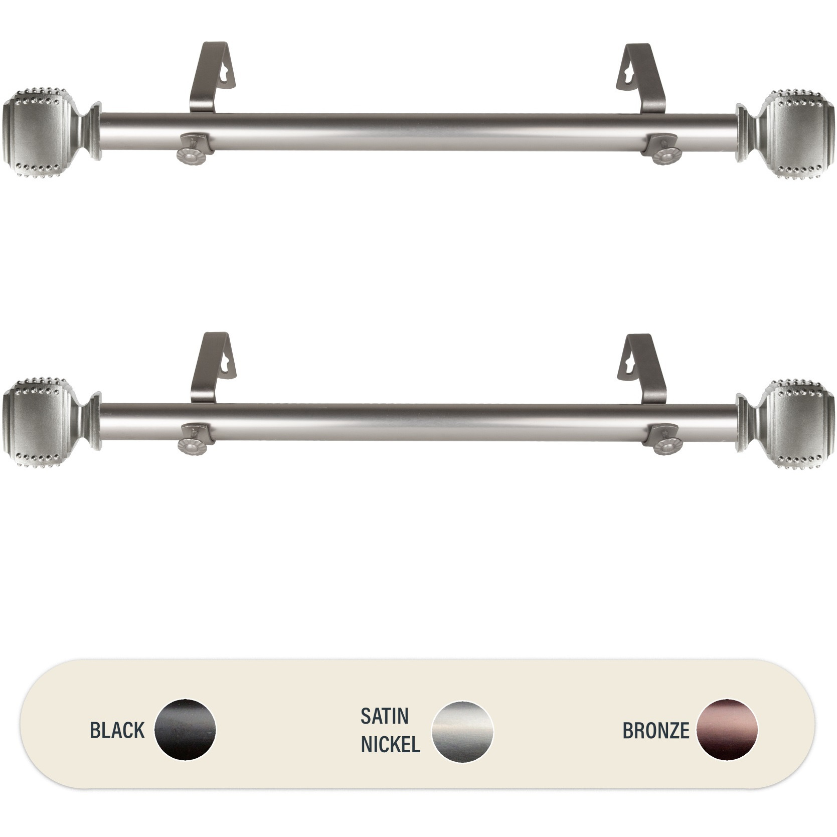 1 inch Odin Side Curtain Rod 12-20" (Set of 2) - Satin Nickel