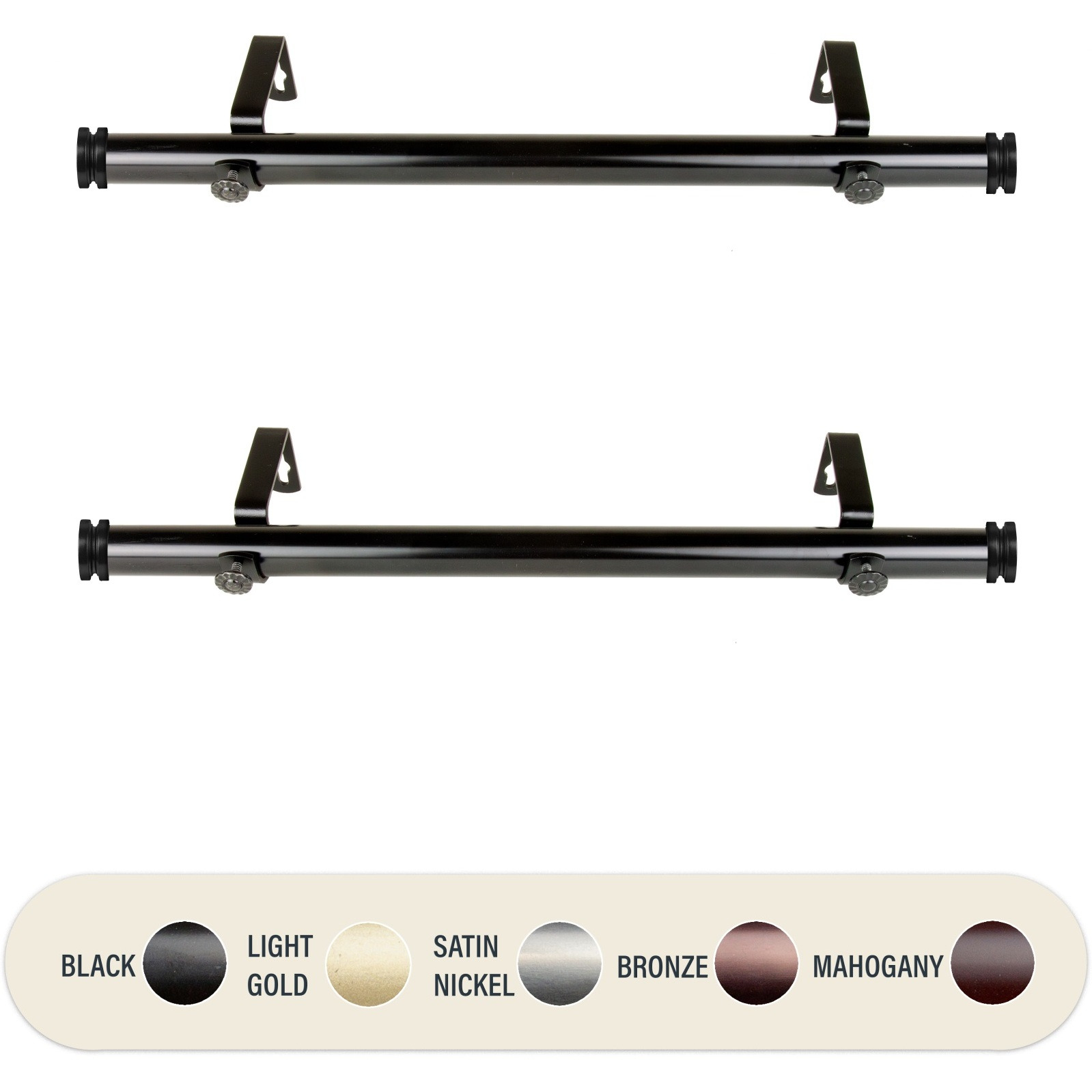 1 inch Knop Side Curtain Rod 12-20" (Set of 2) - Black