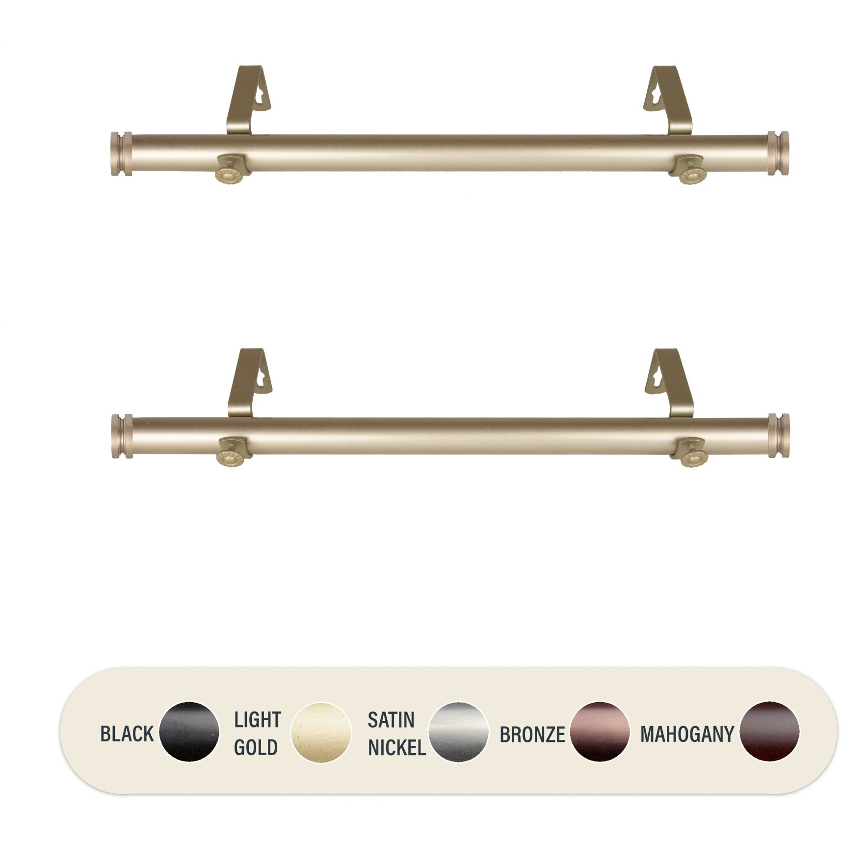 1 inch Knop Side Curtain Rod 12-20" (Set of 2) - Gold