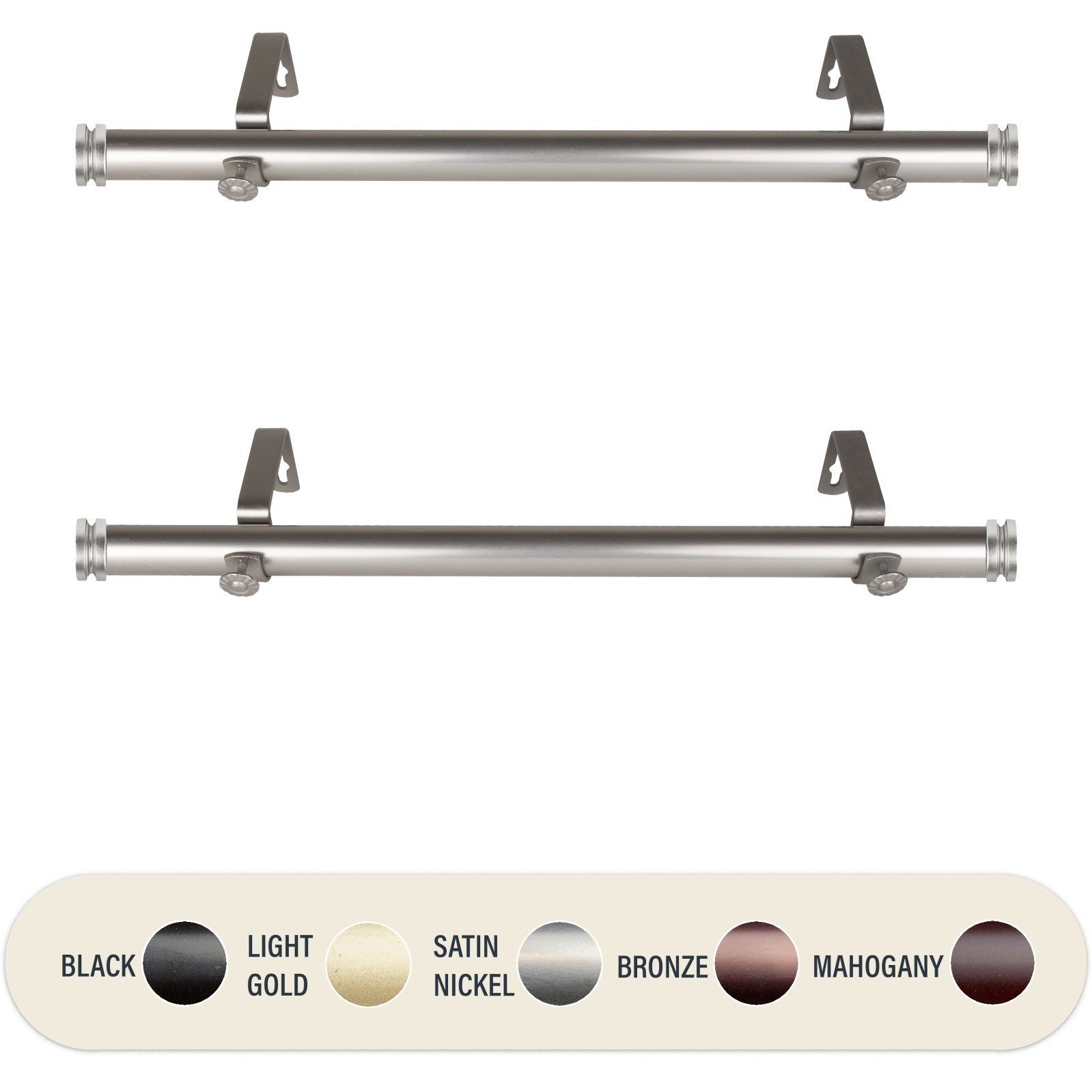 1 inch Knop Side Curtain Rod 12-20" (Set of 2) - Satin Nickel