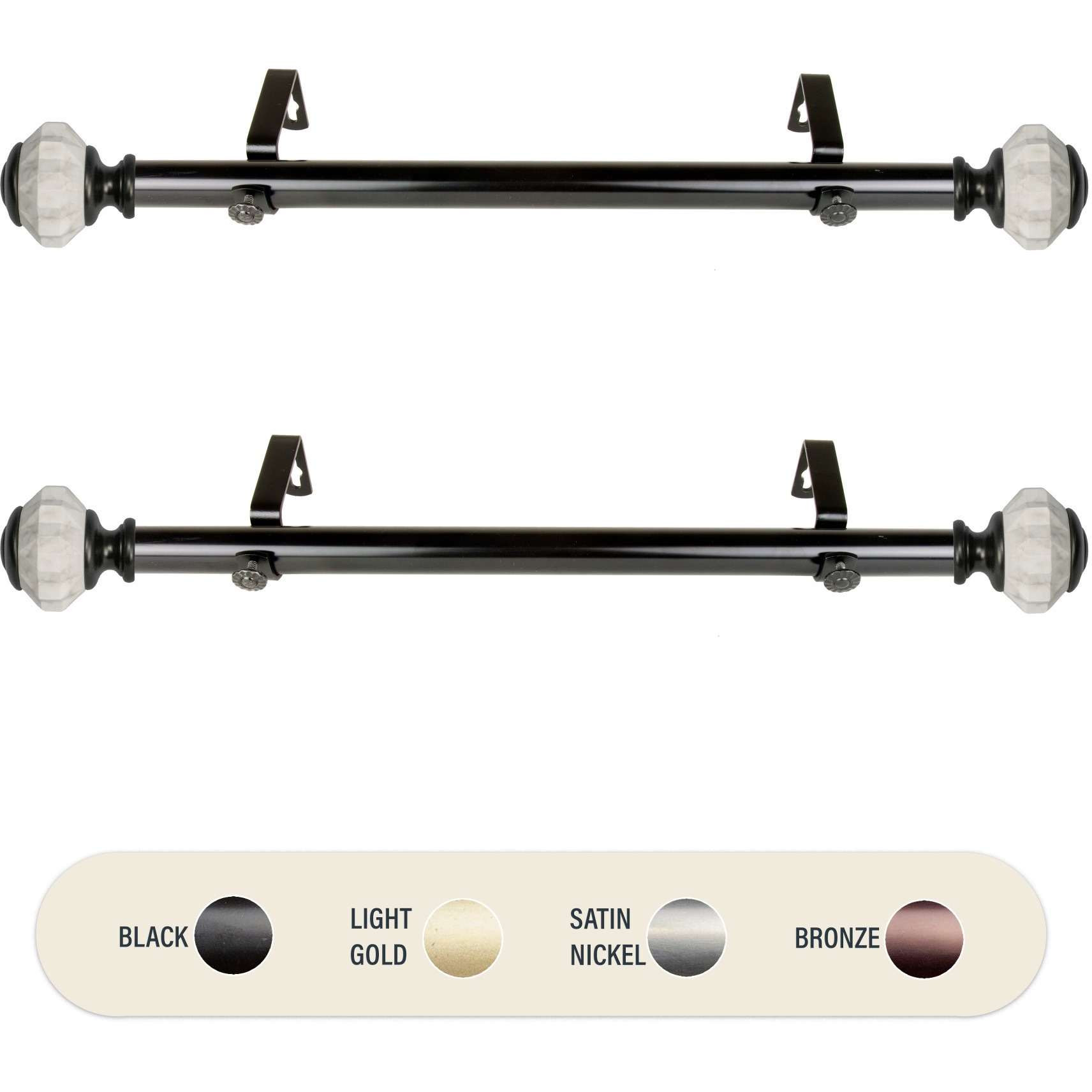 1 inch Aria Side Curtain Rod 12-20" (Set of 2) - Black