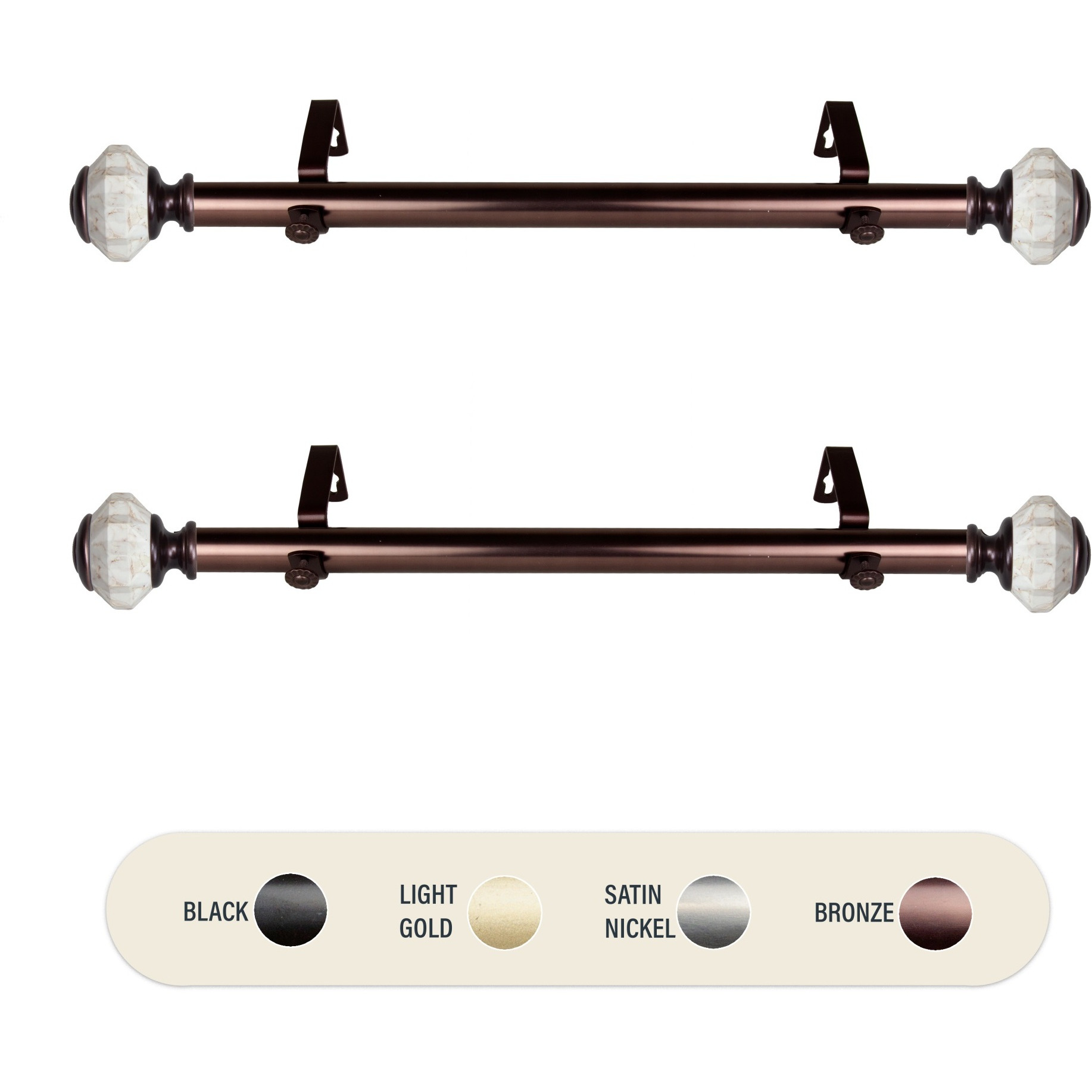 1 inch Aria Side Curtain Rod 12-20" (Set of 2) - Bronze
