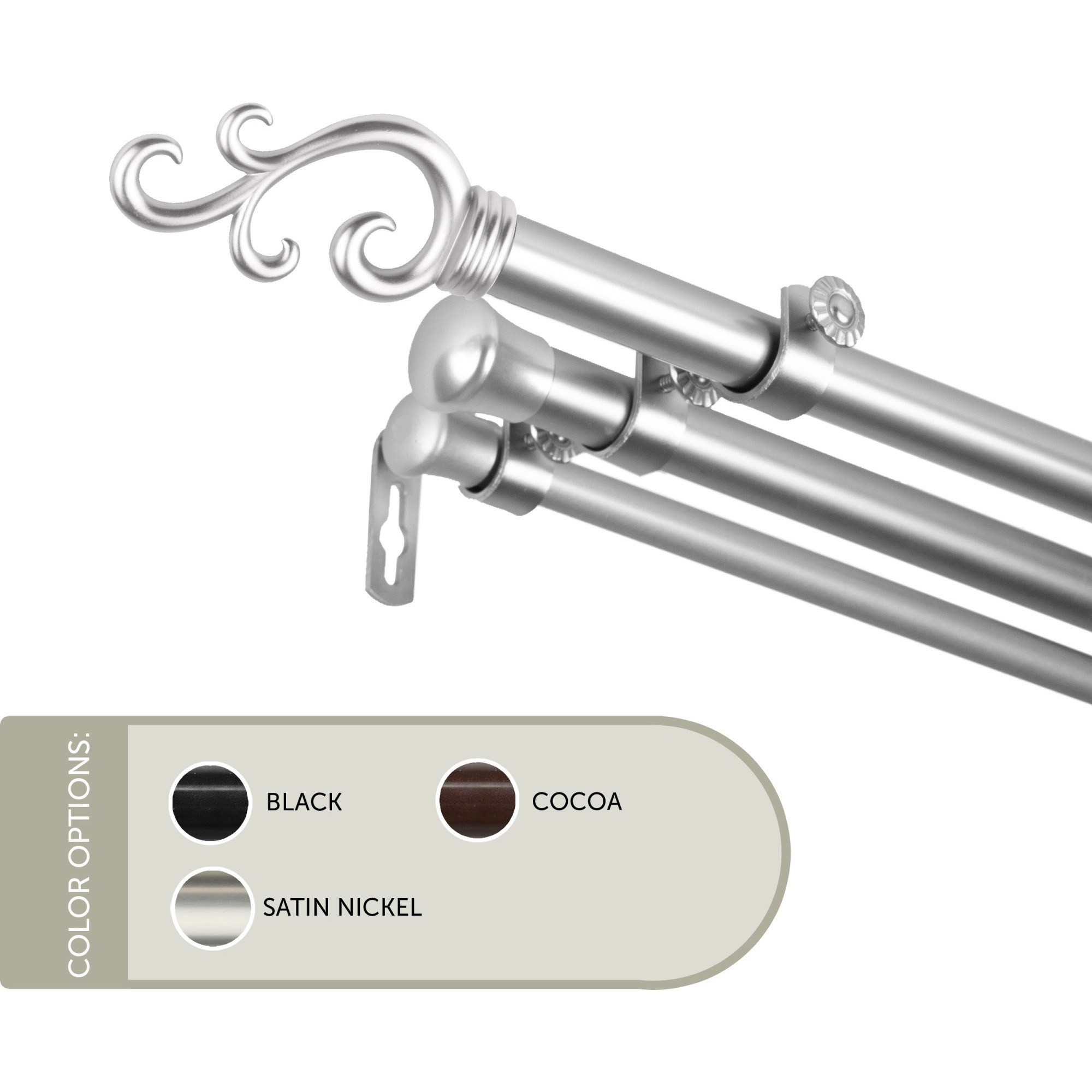 13/16 inch Mosey Triple Curtain Rod 28-48" - Satin Nickel