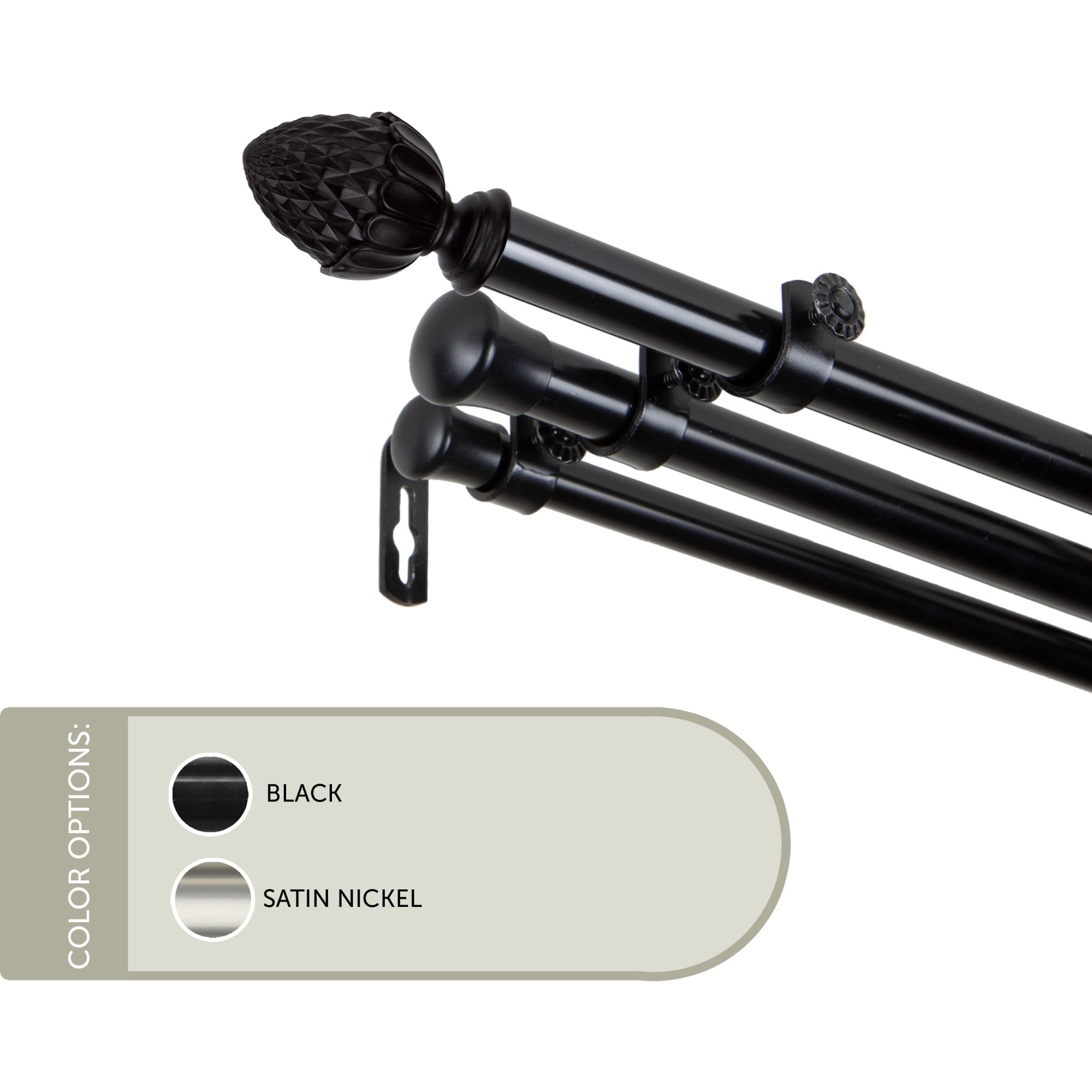 13/16 inch Cupule Triple Curtain Rod 28-48" - Black