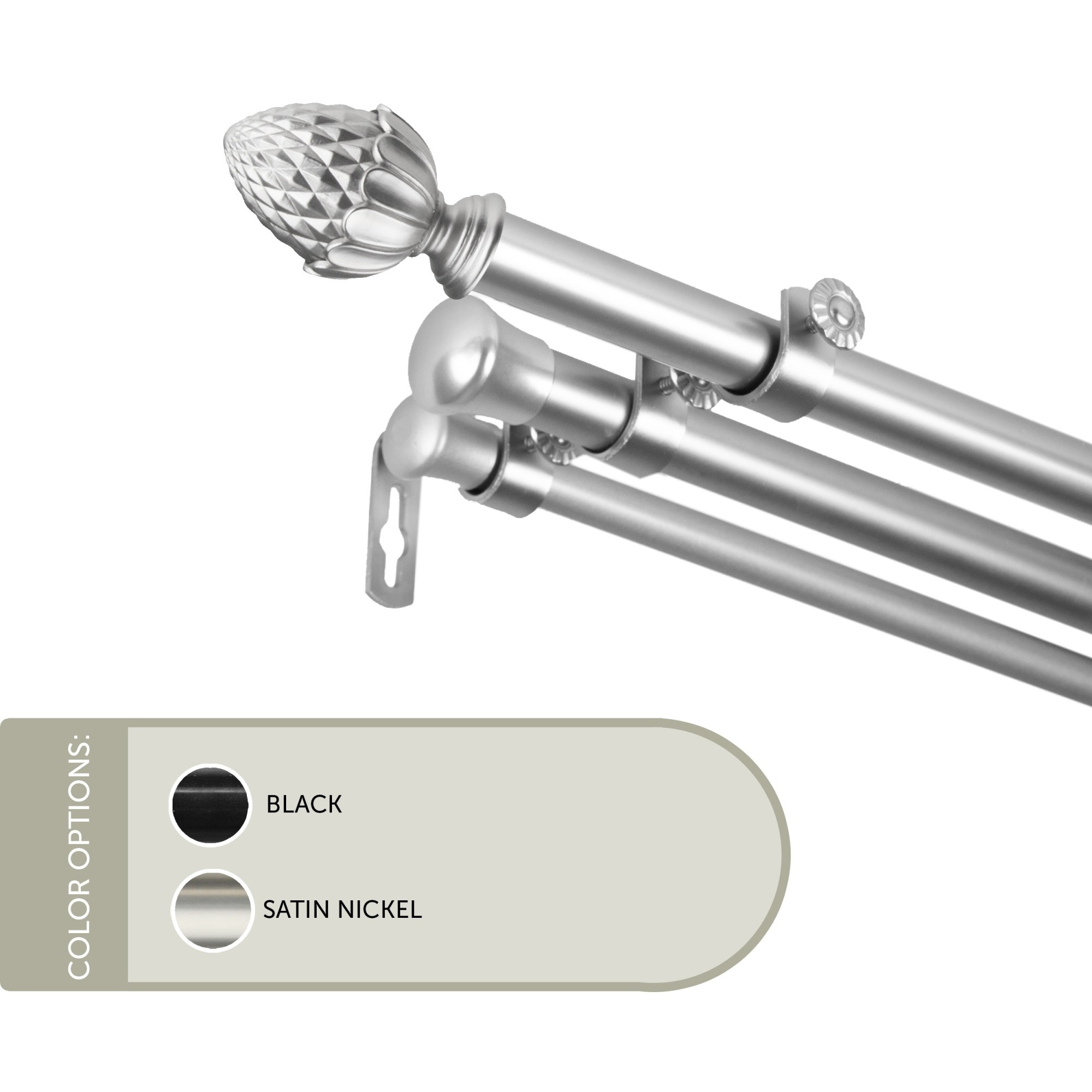 13/16 inch Cupule Triple Curtain Rod 120-170" - Satin Nickel