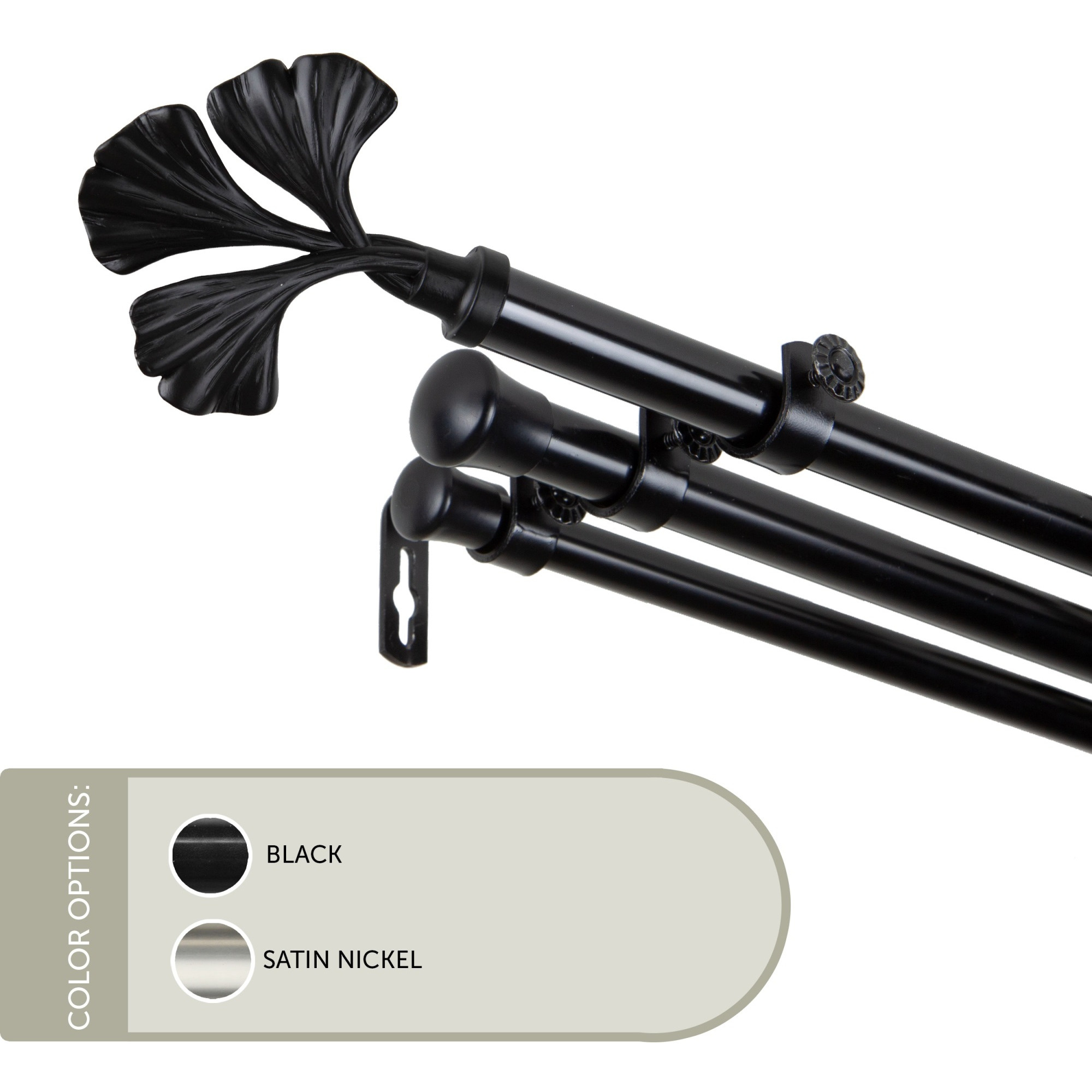 13/16 inch Maidenhair Triple Curtain Rod 66-120" - Black