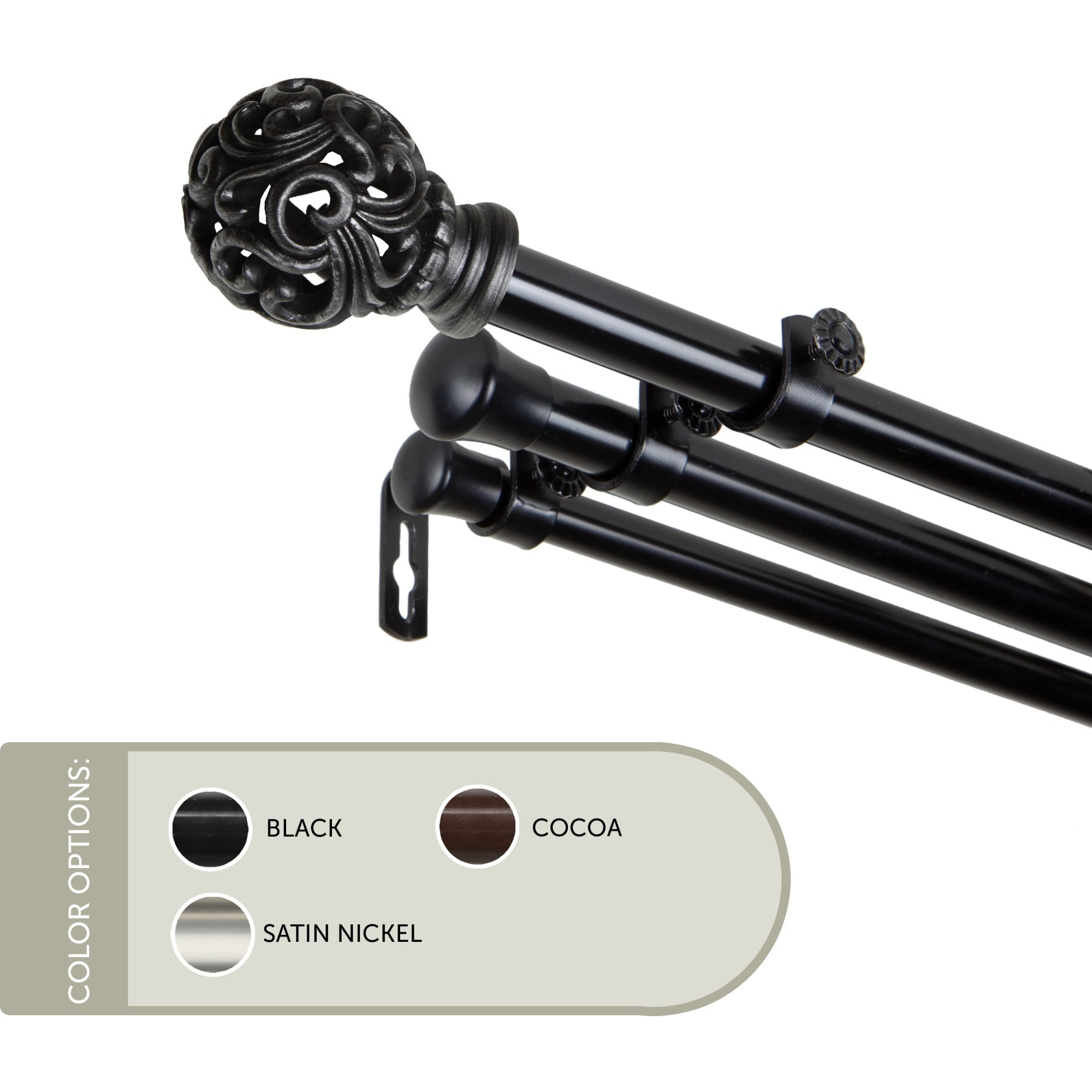 13/16 inch Cilla Triple Curtain Rod 120-170" - Black
