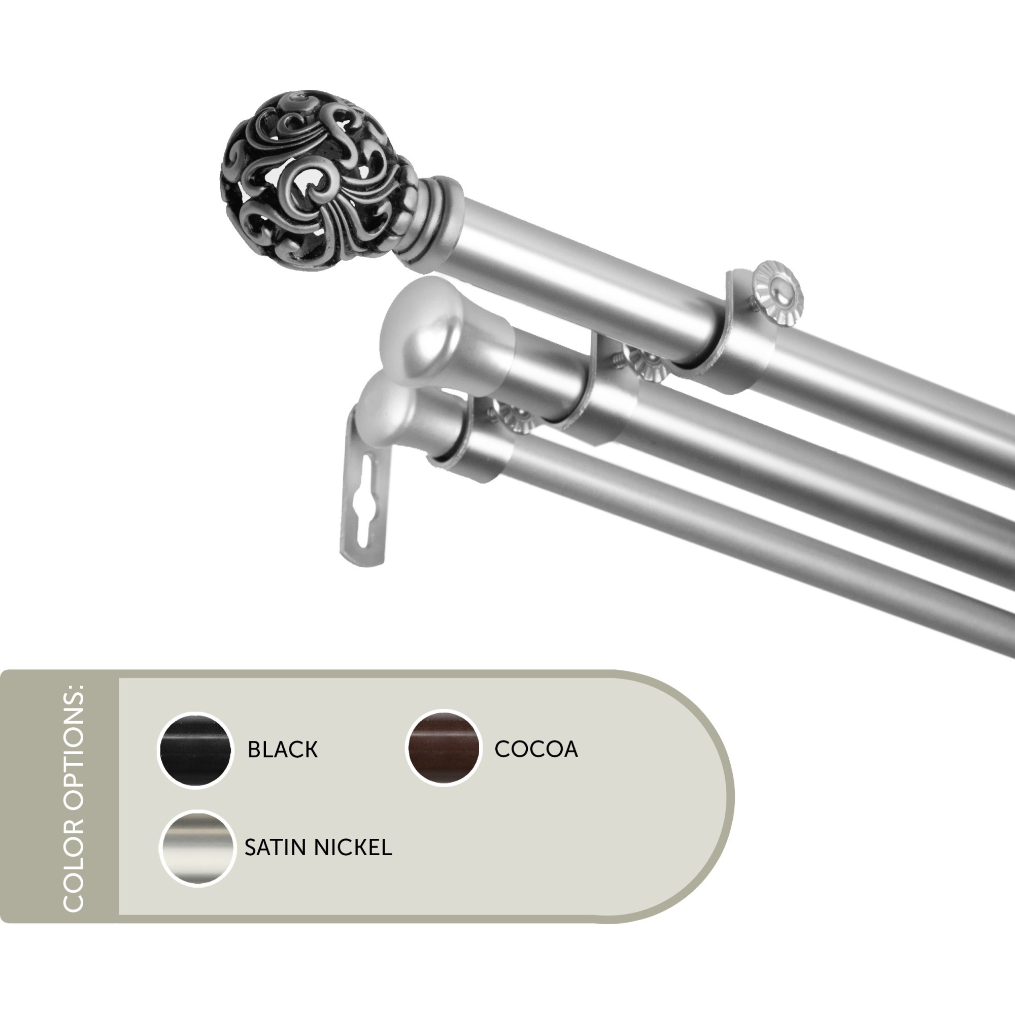 13/16 inch Cilla Triple Curtain Rod 120-170" - Satin Nickel