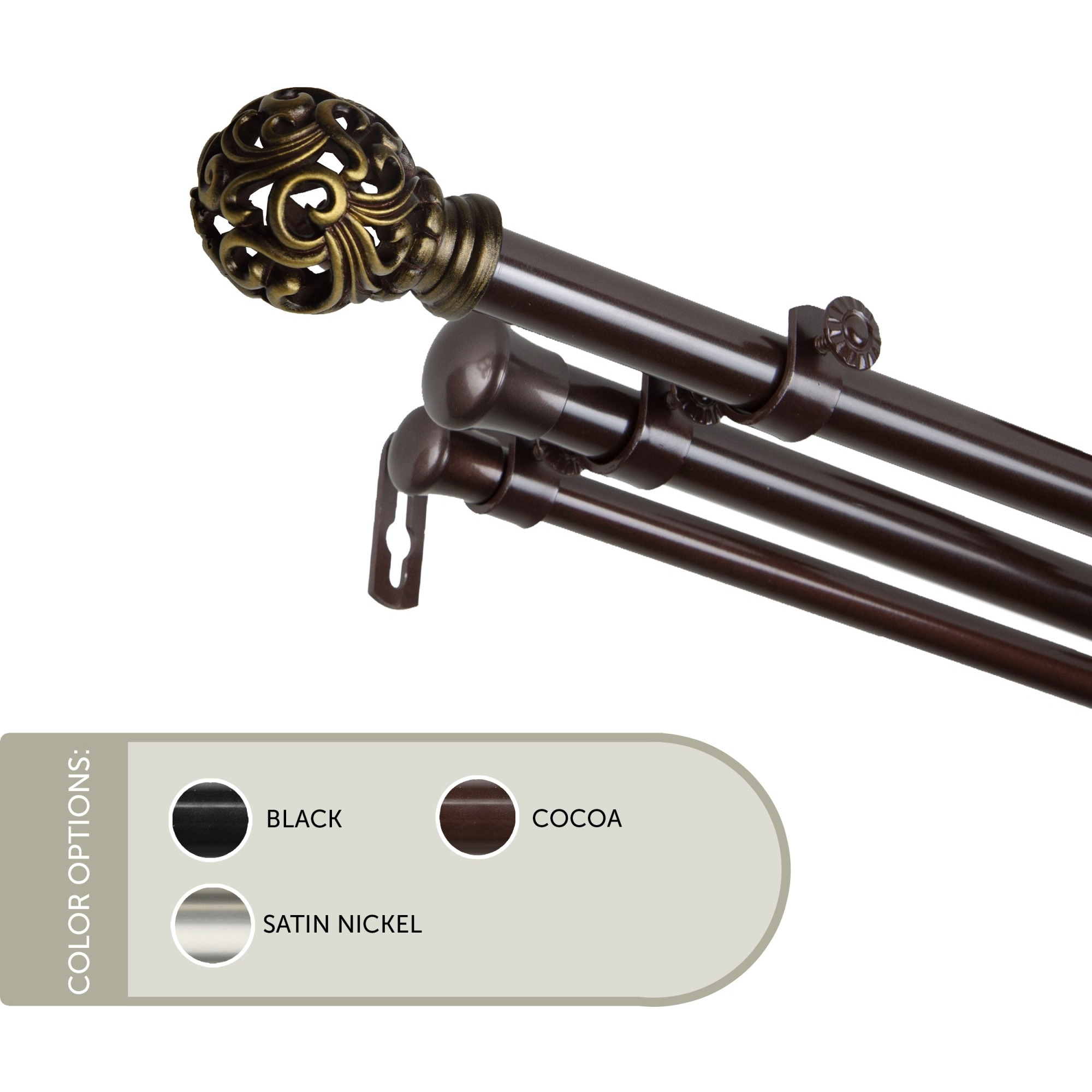 13/16 inch Cilla Triple Curtain Rod 120-170" - Cocoa