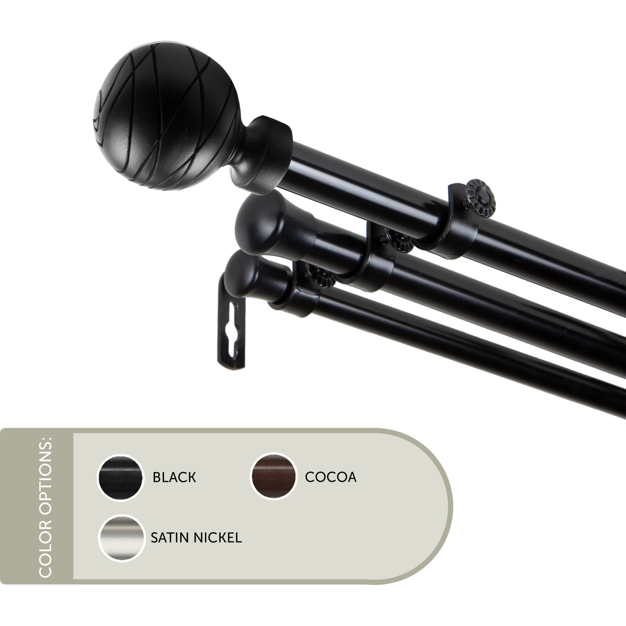 13/16 inch Lynn Triple Curtain Rod 28-48" - Black