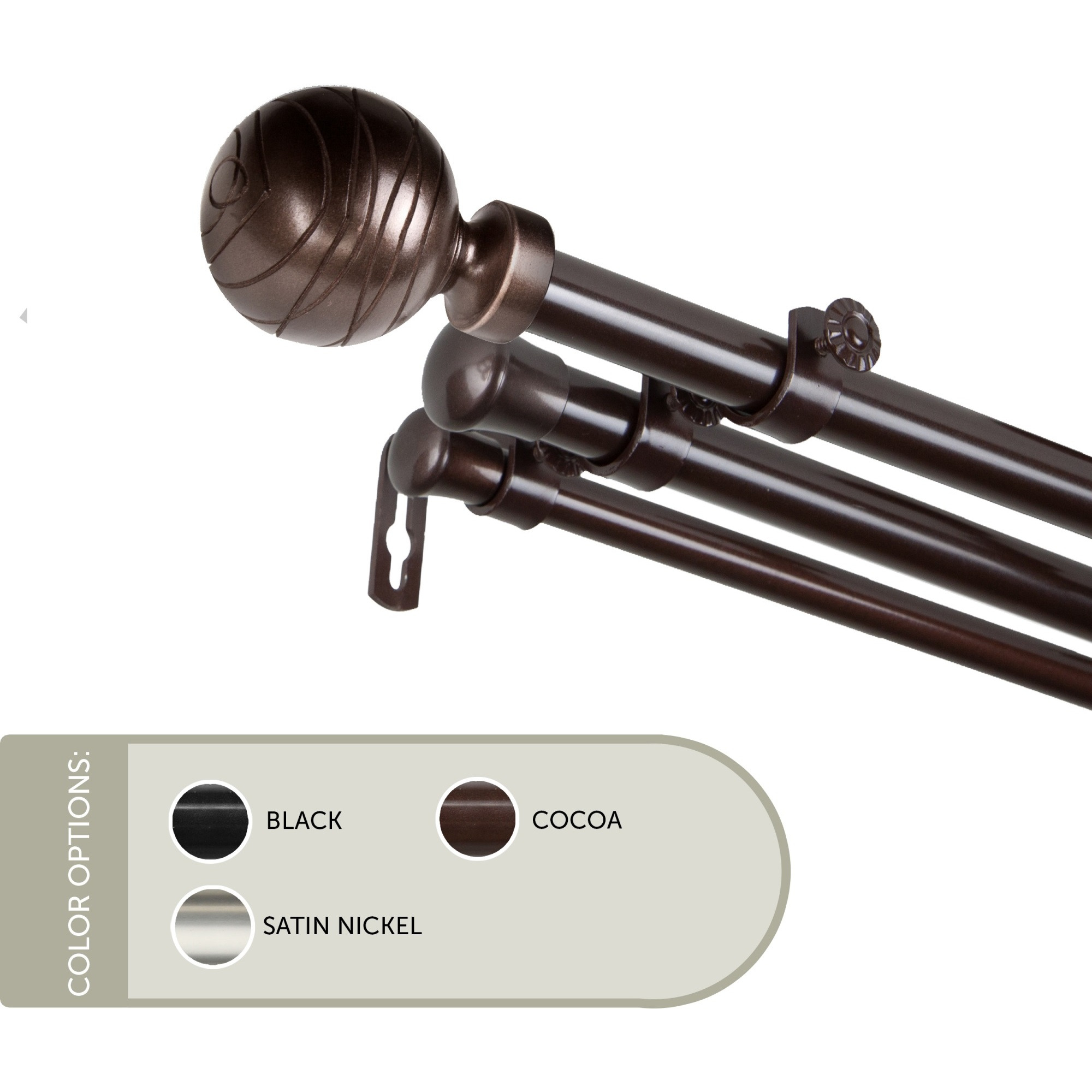 13/16 inch Lynn Triple Curtain Rod 28-48" - Cocoa