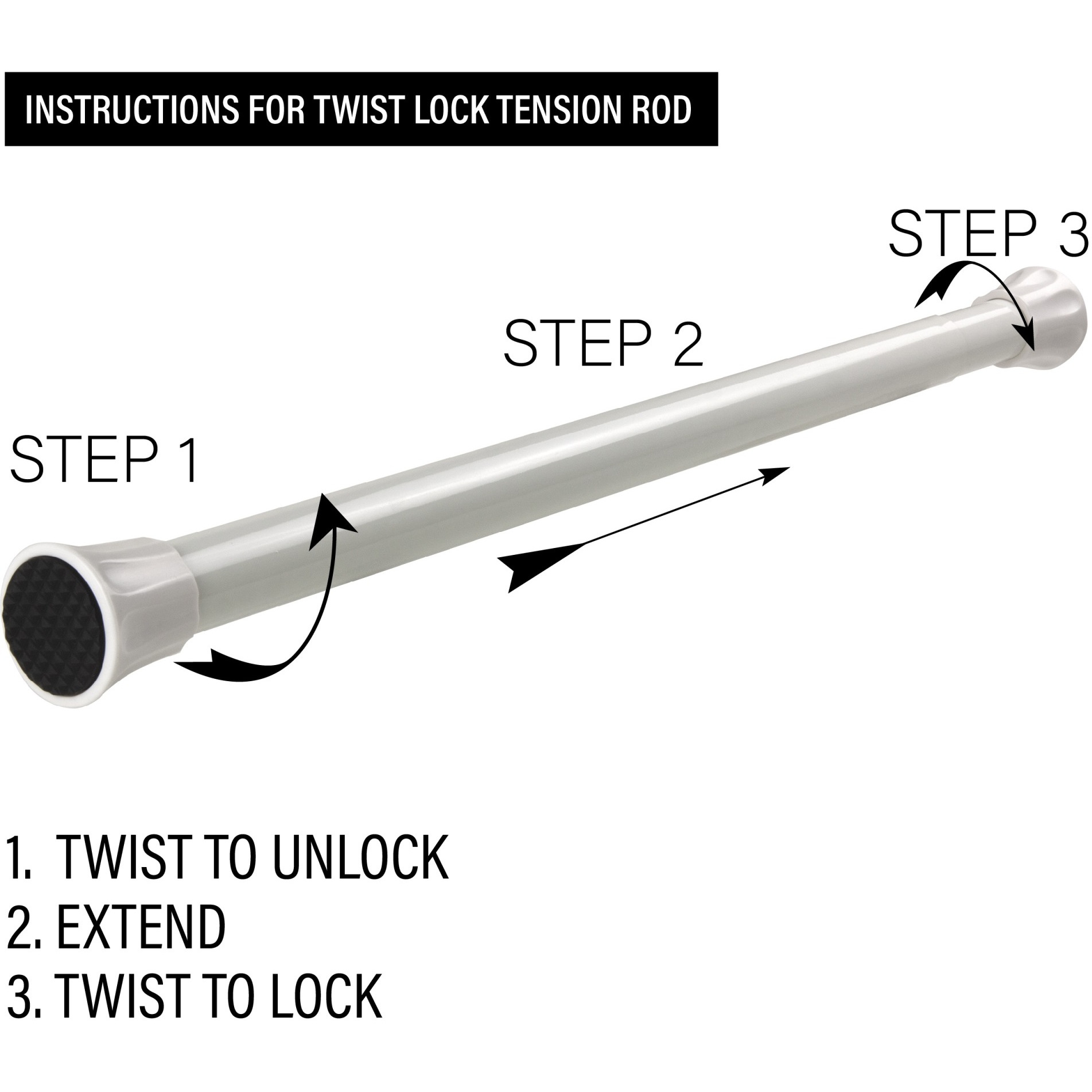 1 inch Twist-Lock Spring Tension Rod 19"-28", White