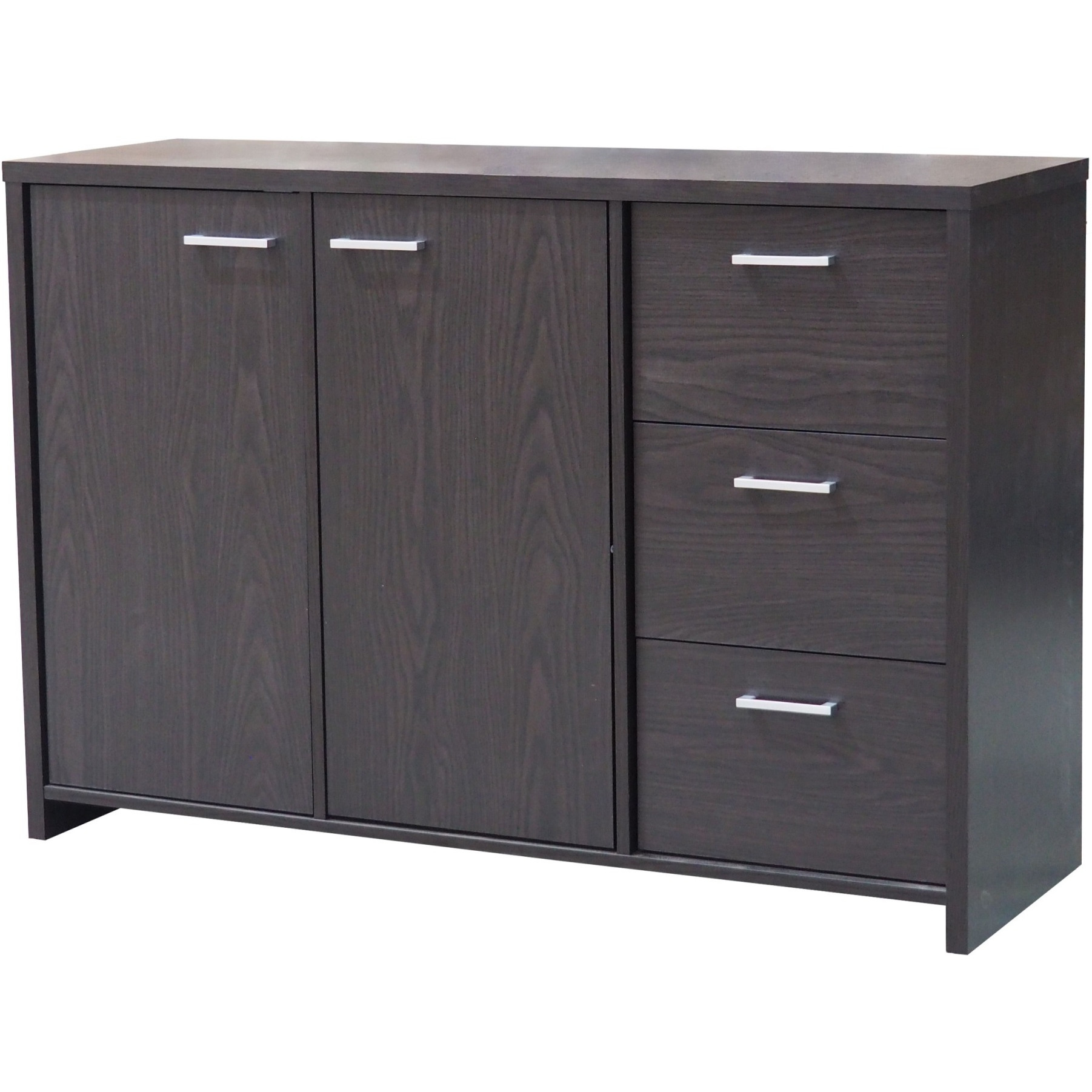 Beckville Modern Sideboard Buffet with 3 Drawers & Shelves, Chocolate Wood
