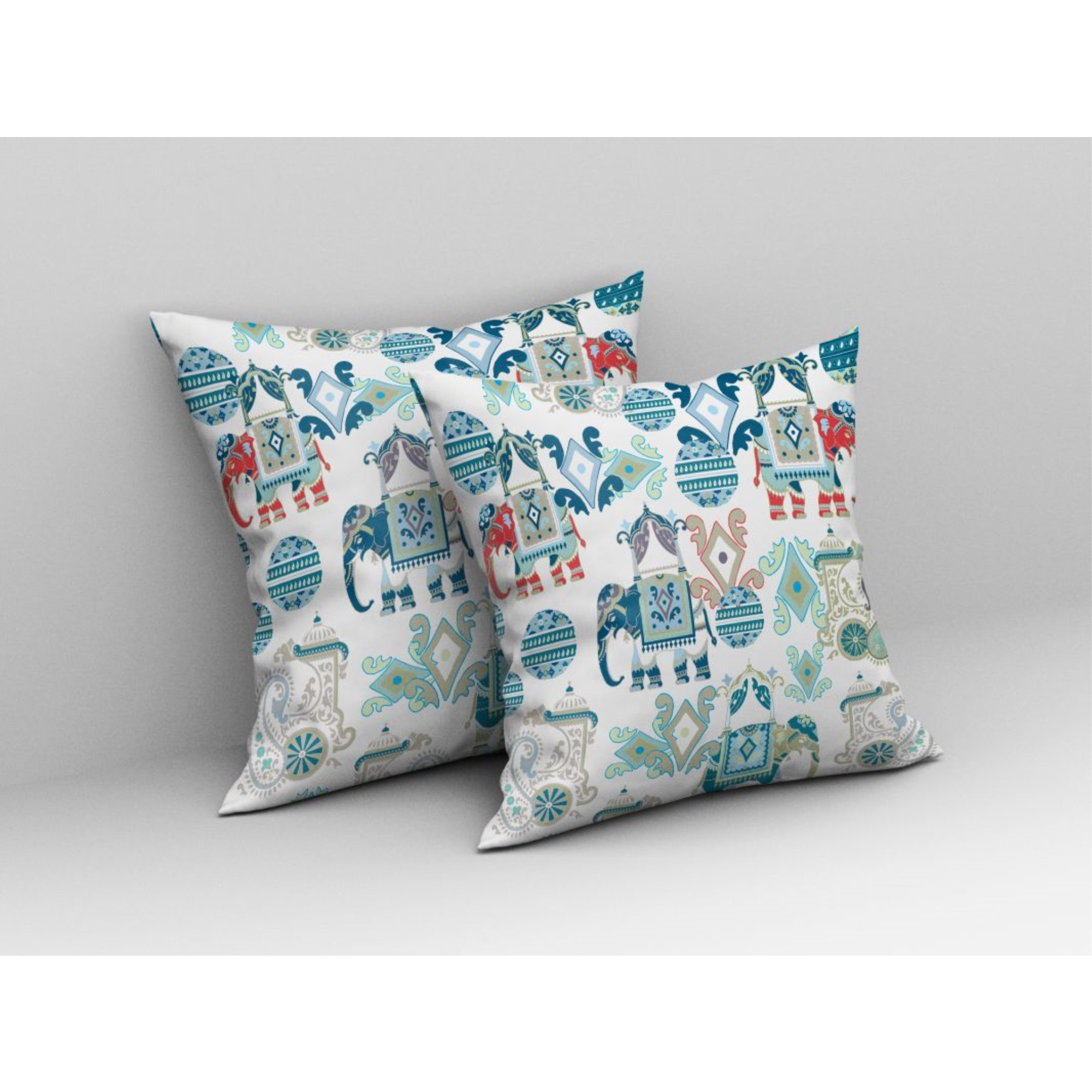 Elephant Howdah Broadcloth Indoor Outdoor Pillow, Zippered, BlueWhite