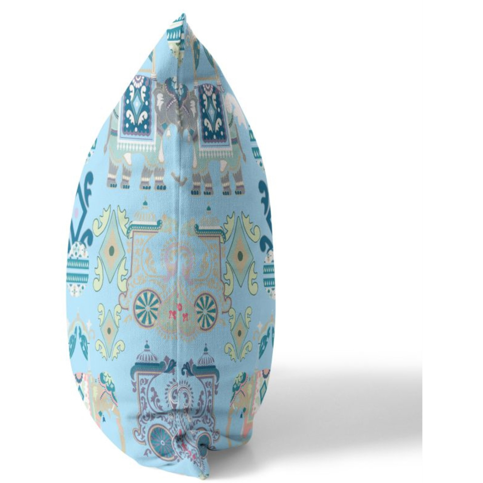 Elephant Howdah Broadcloth Indoor Outdoor Pillow, Zippered, SkyBlueWhite