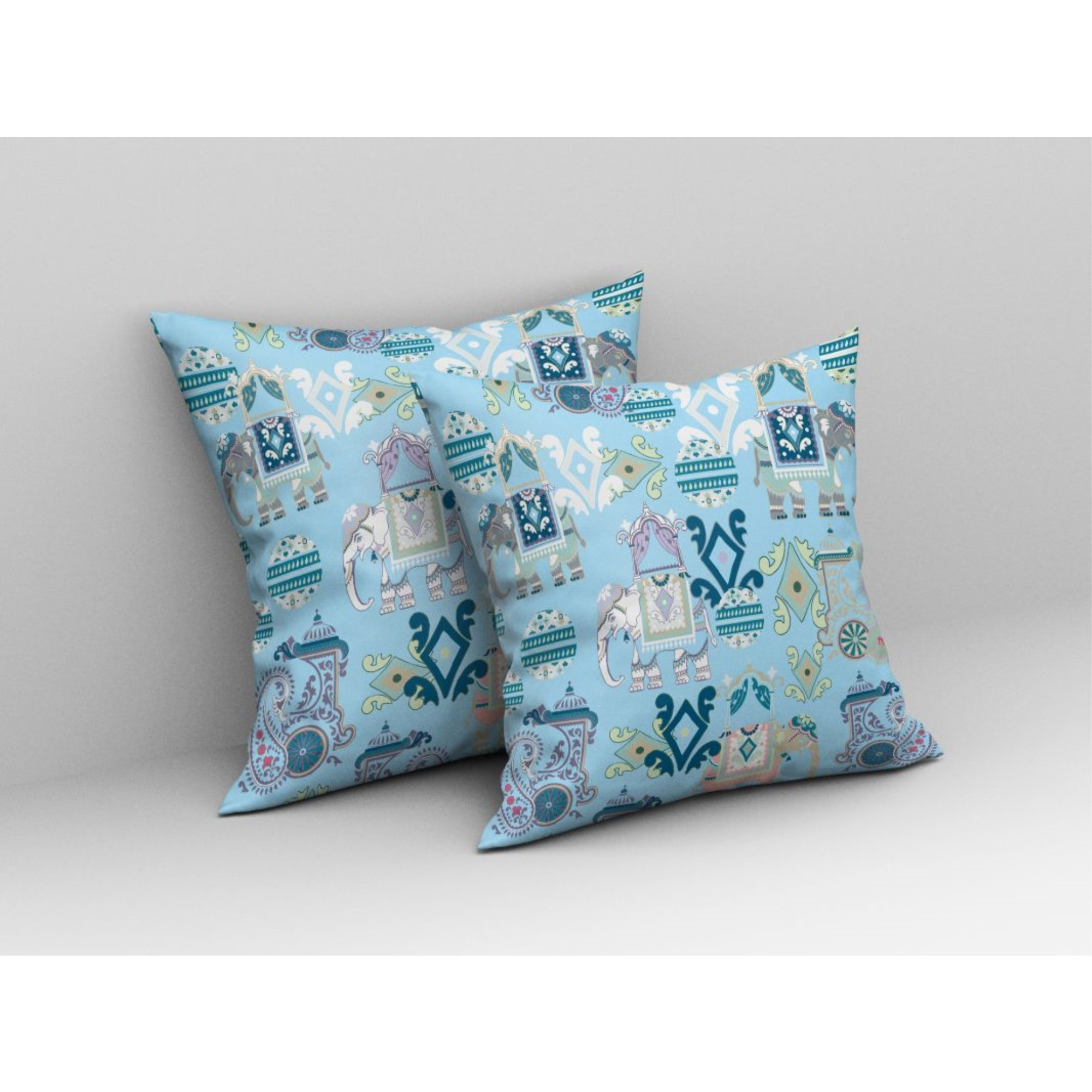 Elephant Howdah Broadcloth Indoor Outdoor Pillow, Zippered, SkyBlueWhite