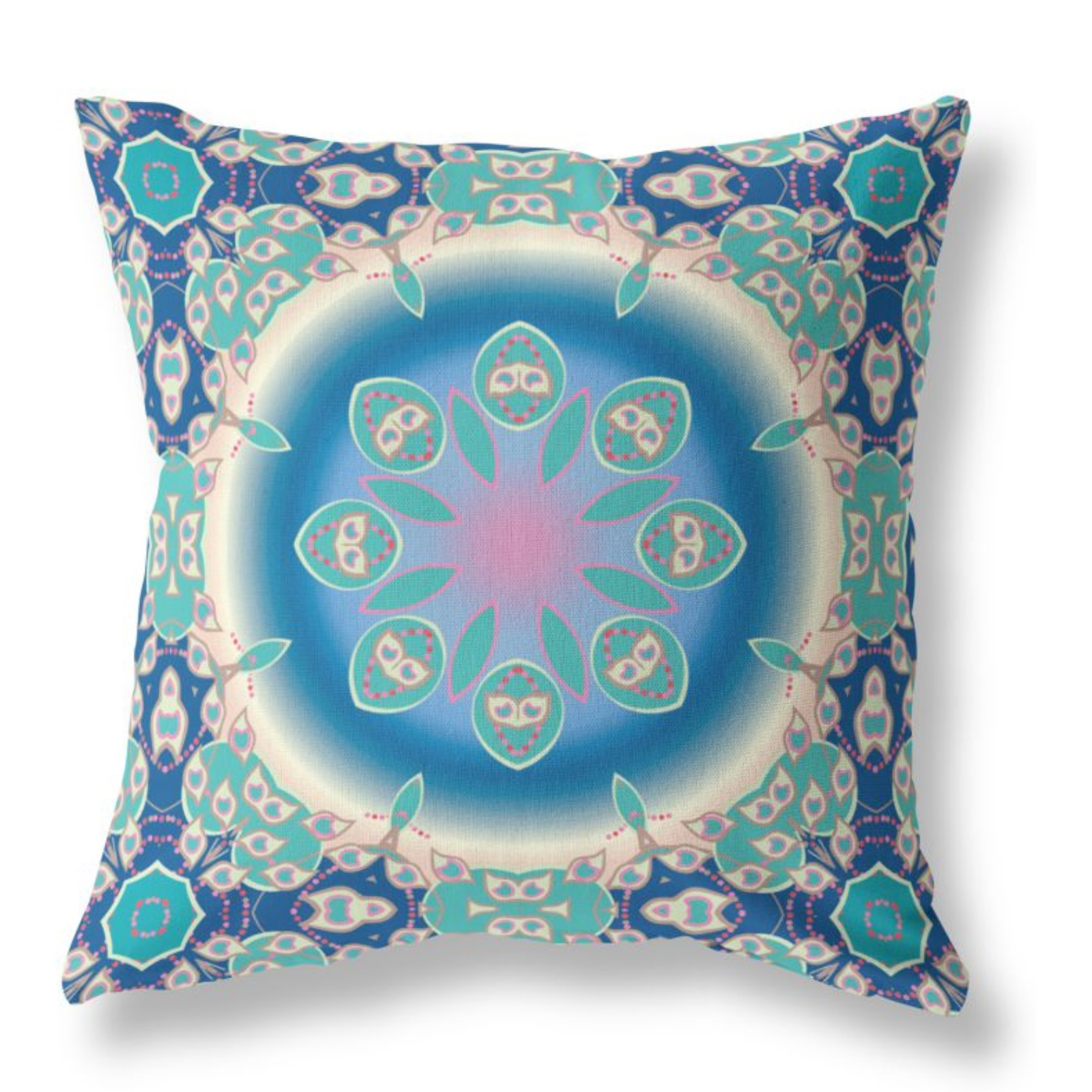 Jewel Circle Broadcloth Indoor Outdoor Pillow, Zippered, BlueTurq
