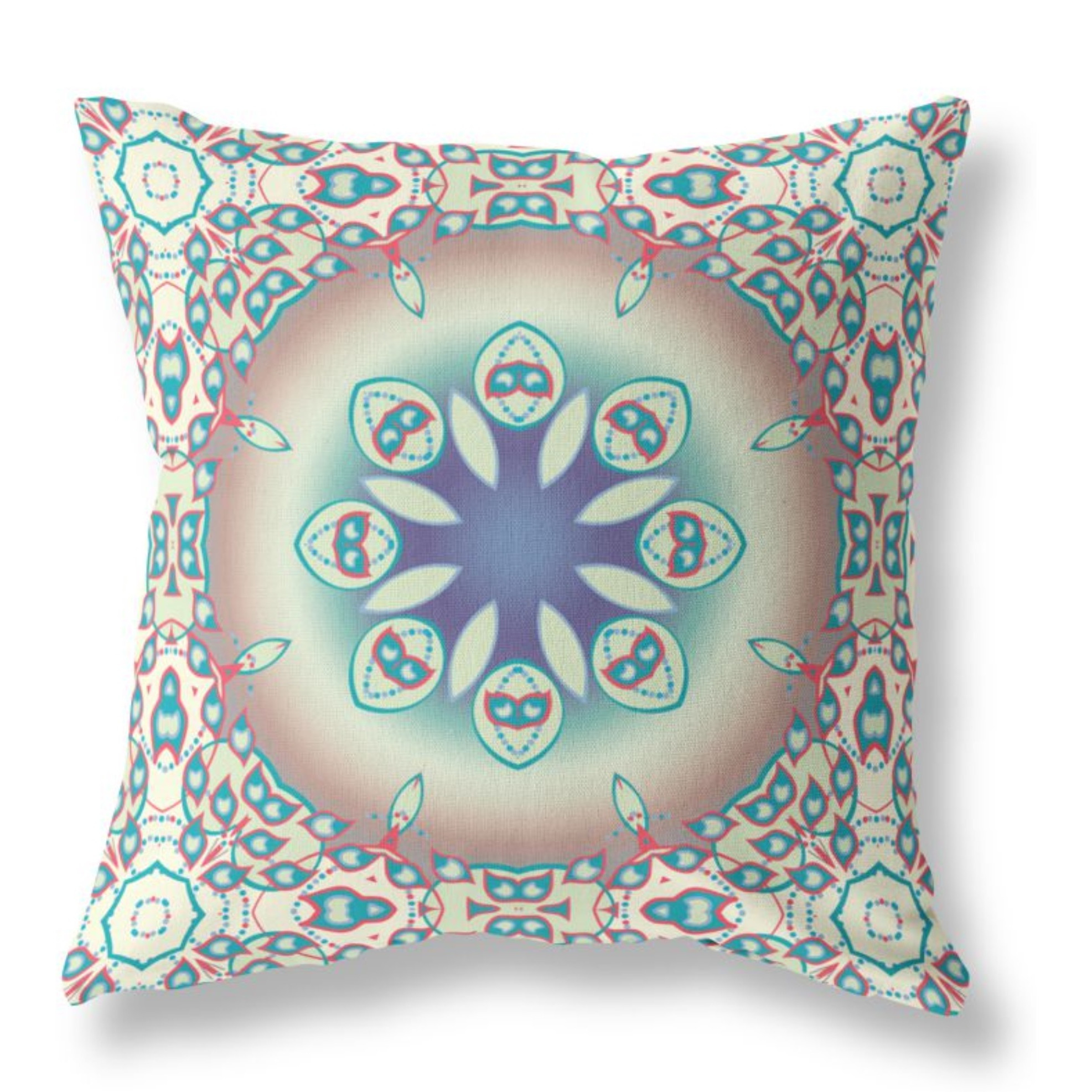 Jewel Circle Broadcloth Indoor Outdoor Pillow, Zippered, BeigeBlue