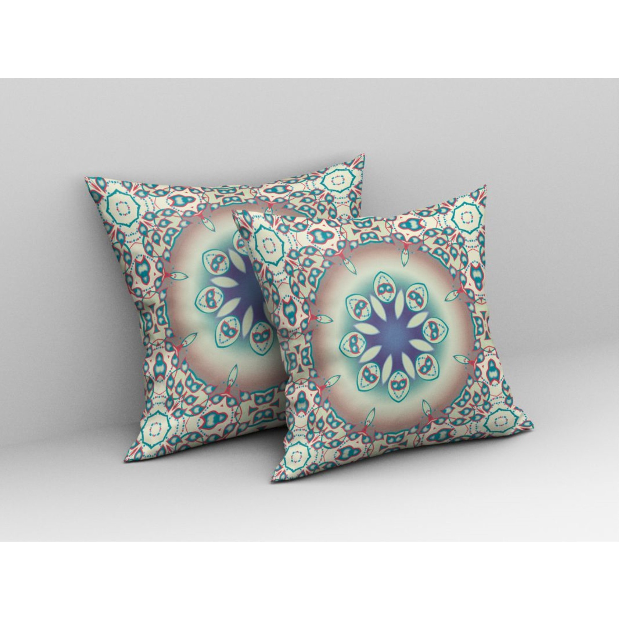 Jewel Circle Broadcloth Indoor Outdoor Pillow, Zippered, BeigeBlue