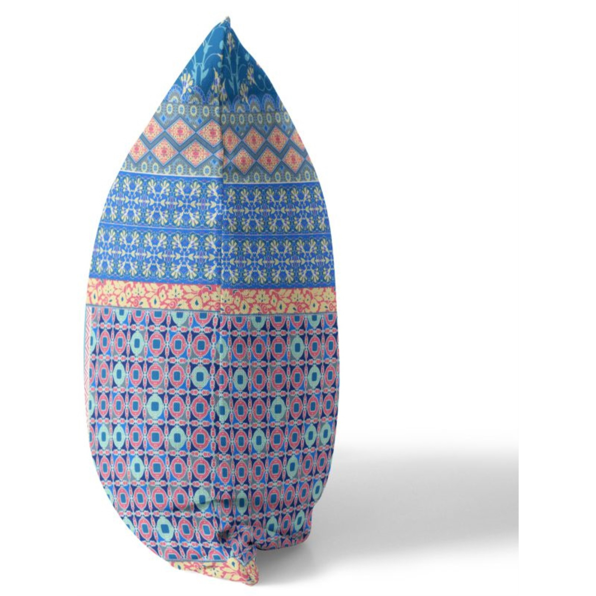Flower Castle Patchwork Broadcloth Indoor Outdoor Pillow, Zippered, BlueYellow