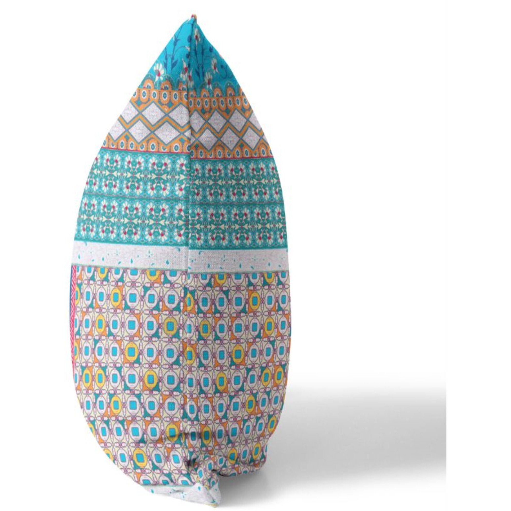 Flower Castle Patchwork Broadcloth Indoor Outdoor Pillow, Zippered, TurqWhite