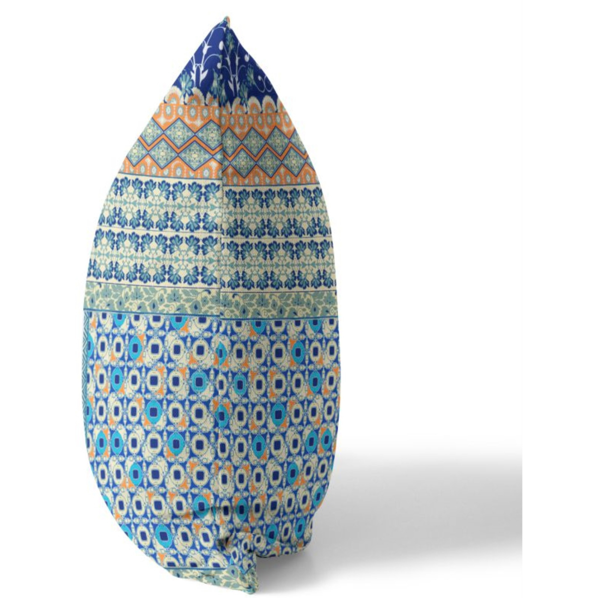 Flower Castle Patchwork Broadcloth Indoor Outdoor Pillow, Zippered, NavyBlueOrange