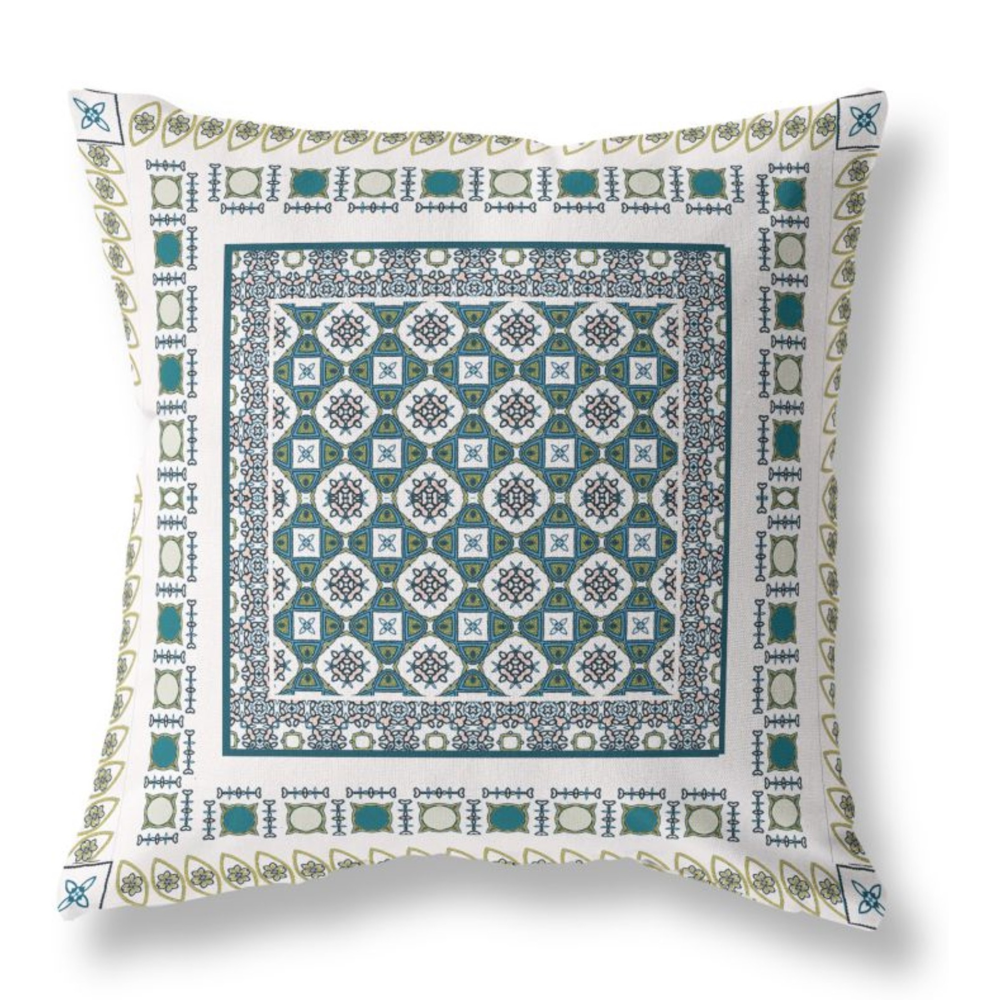Floral Windows Broadcloth Indoor Outdoor Pillow, Zippered, WhiteGreen