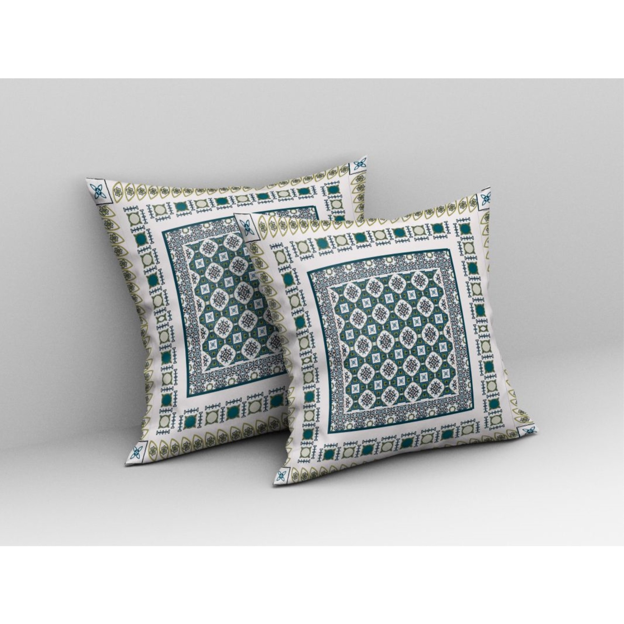Floral Windows Broadcloth Indoor Outdoor Pillow, Zippered, WhiteGreen