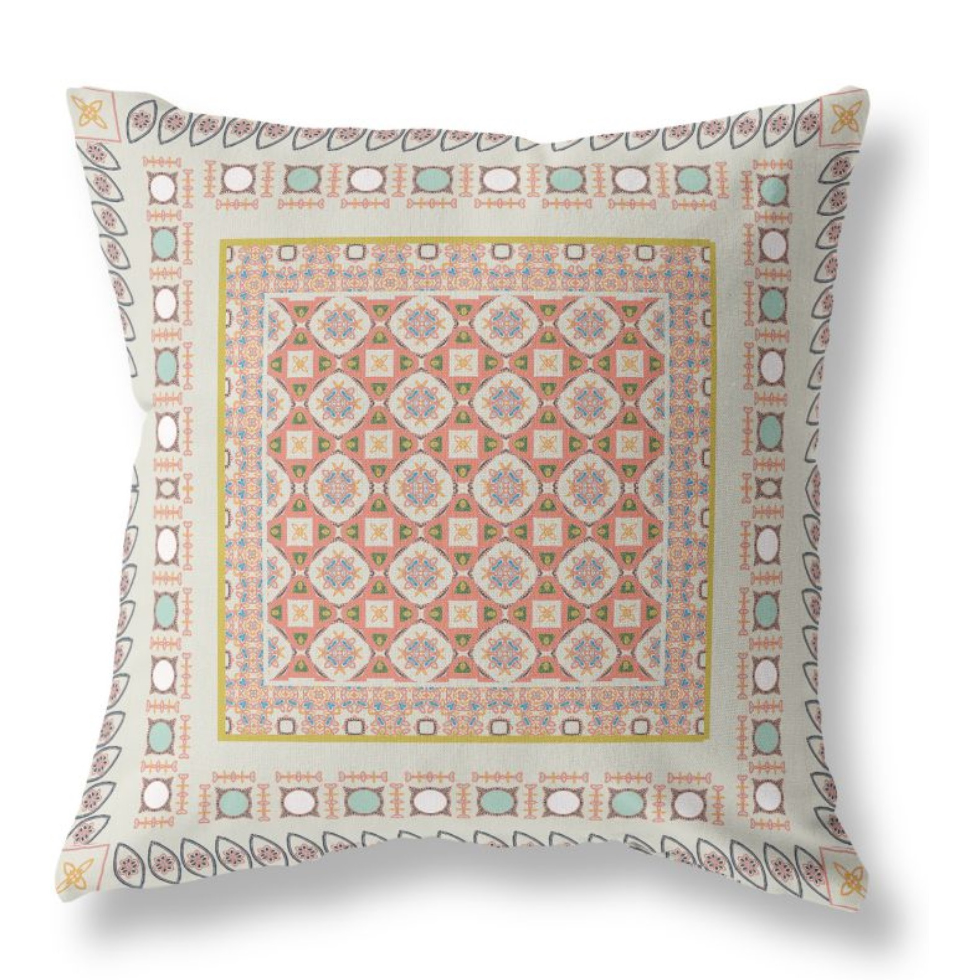 Floral Windows Broadcloth Indoor Outdoor Pillow, Zippered, OffWhiteOrange