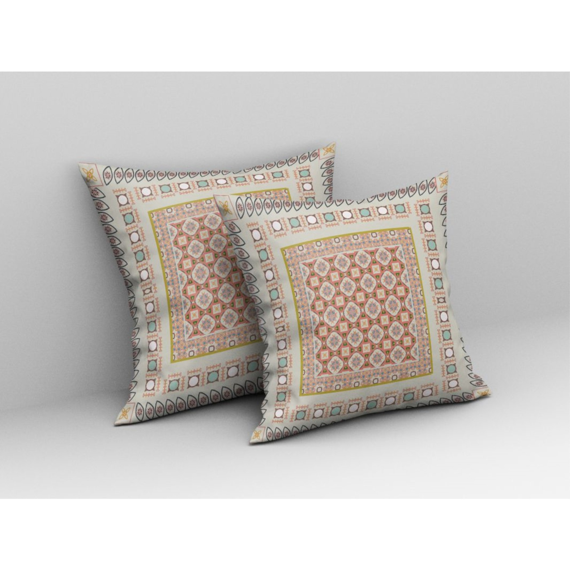 Floral Windows Broadcloth Indoor Outdoor Pillow, Zippered, OffWhiteOrange