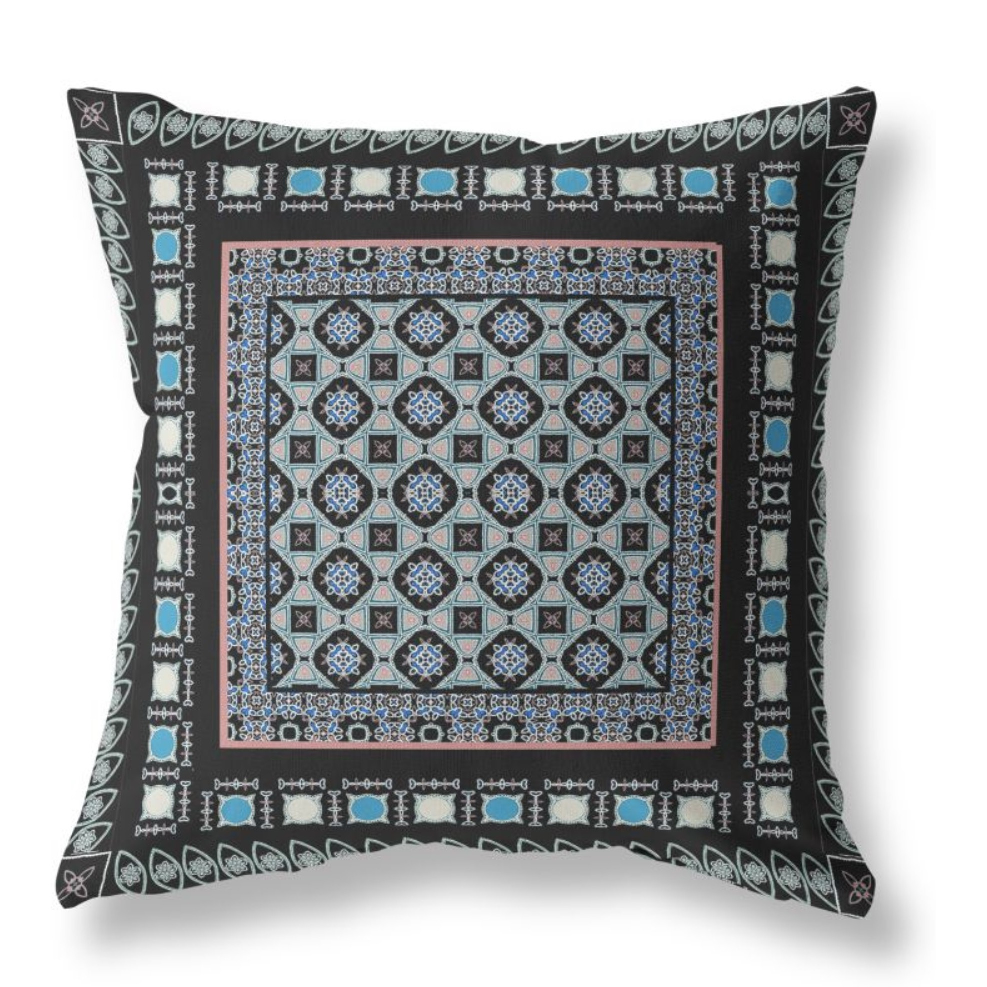 Floral Windows Broadcloth Indoor Outdoor Pillow, Zippered, BlackBlue