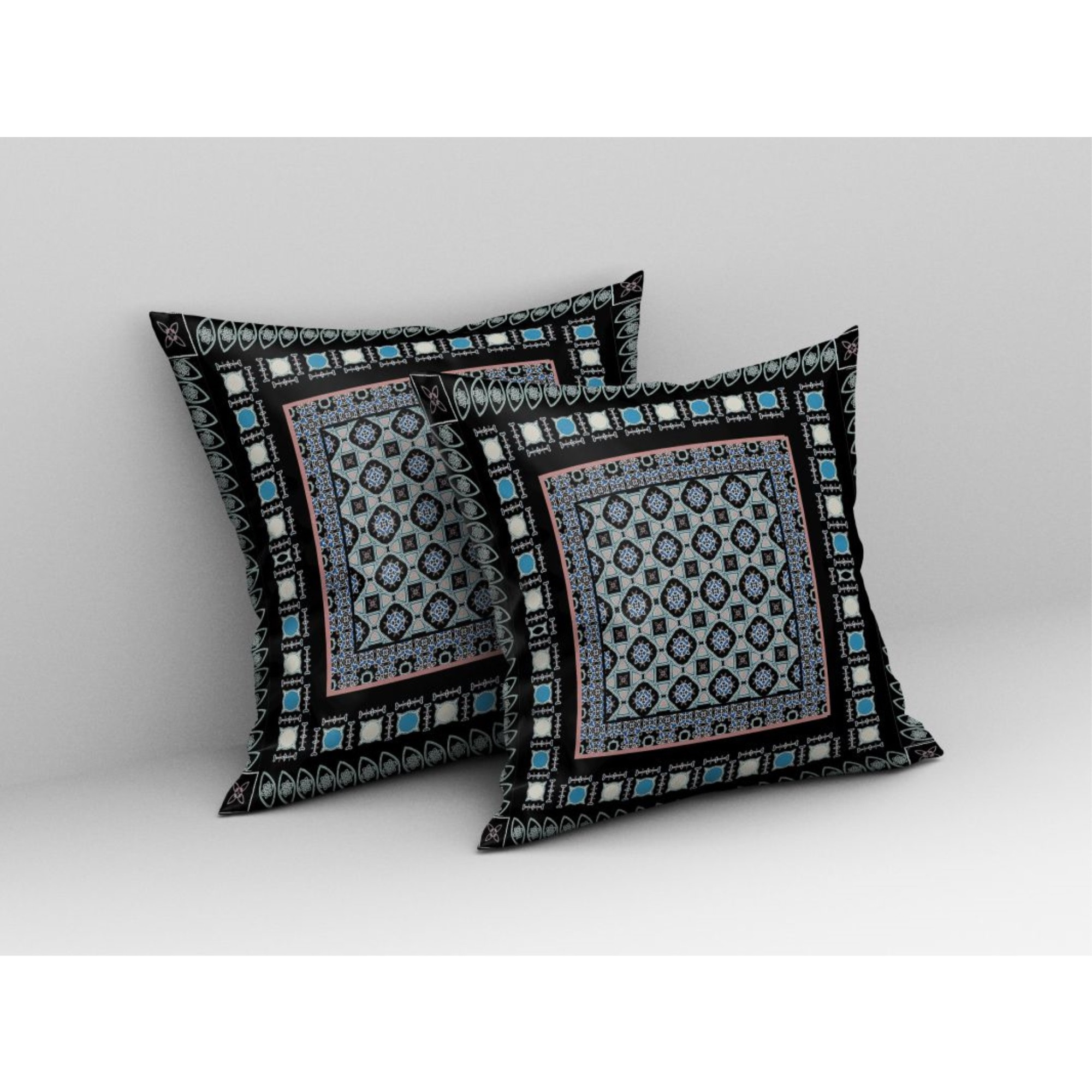 Floral Windows Broadcloth Indoor Outdoor Pillow, Zippered, BlackBlue