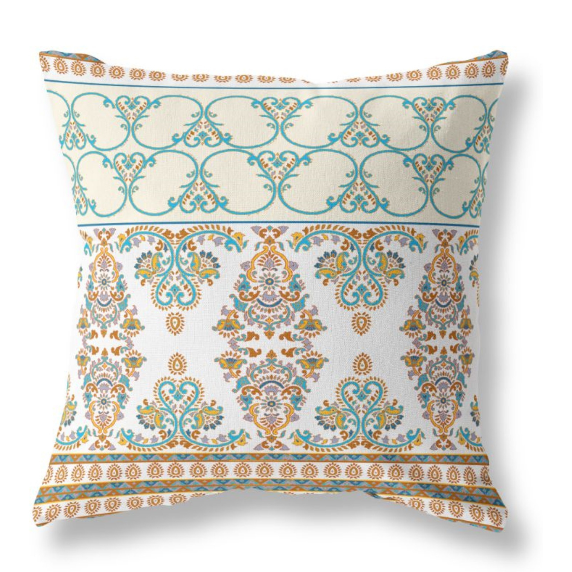 Nandini Flowers Broadcloth Indoor Outdoor Pillow, Zippered, WhiteBlue