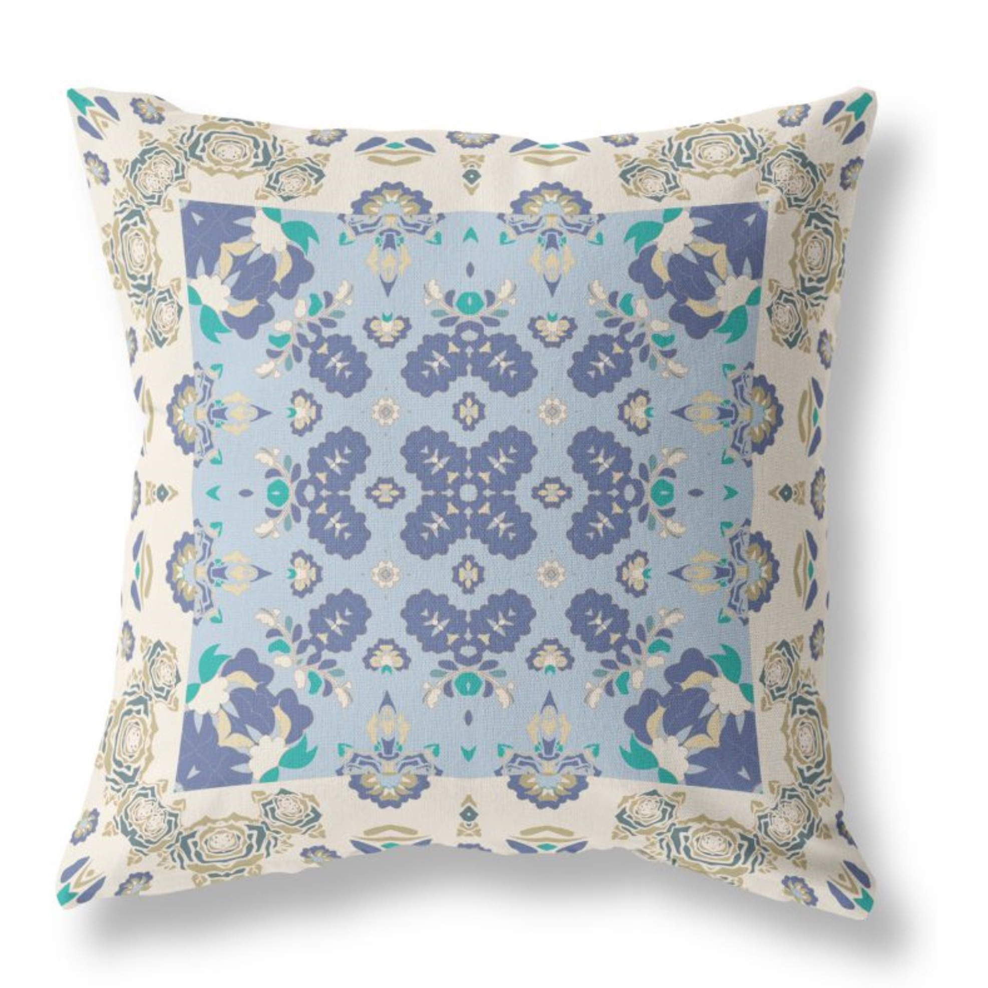 Rose Box Broadcloth Indoor Outdoor Pillow, Zippered, OffWhiteBlue