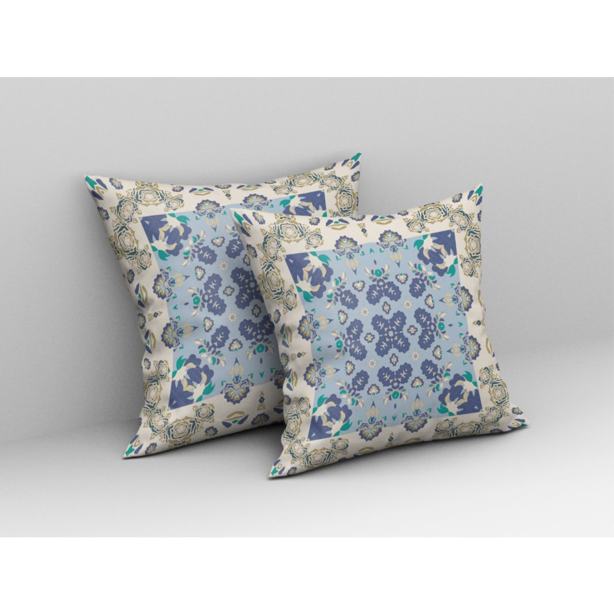 Rose Box Broadcloth Indoor Outdoor Pillow, Zippered, OffWhiteBlue
